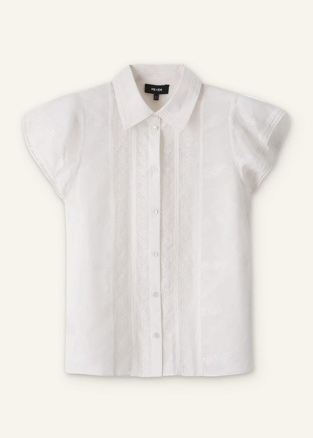 Cream Silk Cotton Embroidery Collar Swing Blouse meandem