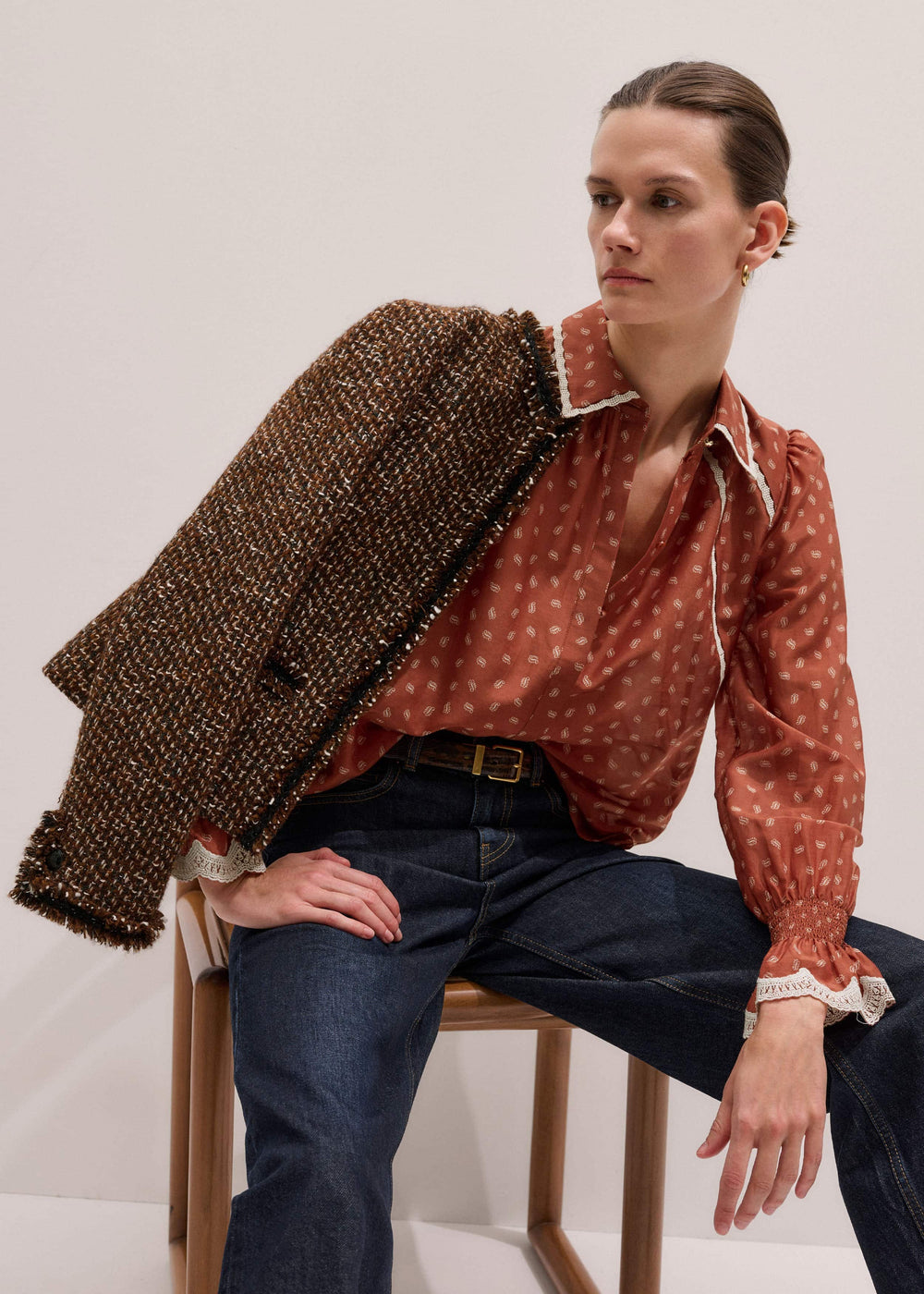 Orange Spaced Paisley Motif Print Blouse meandem