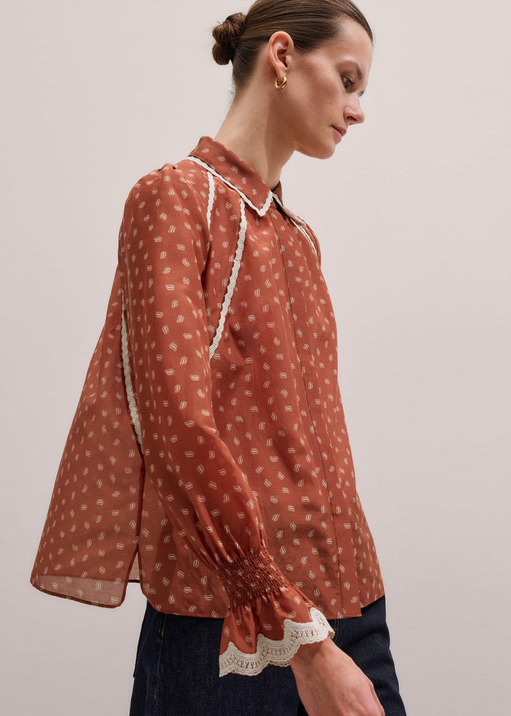 Orange Spaced Paisley Motif Print Blouse meandem
