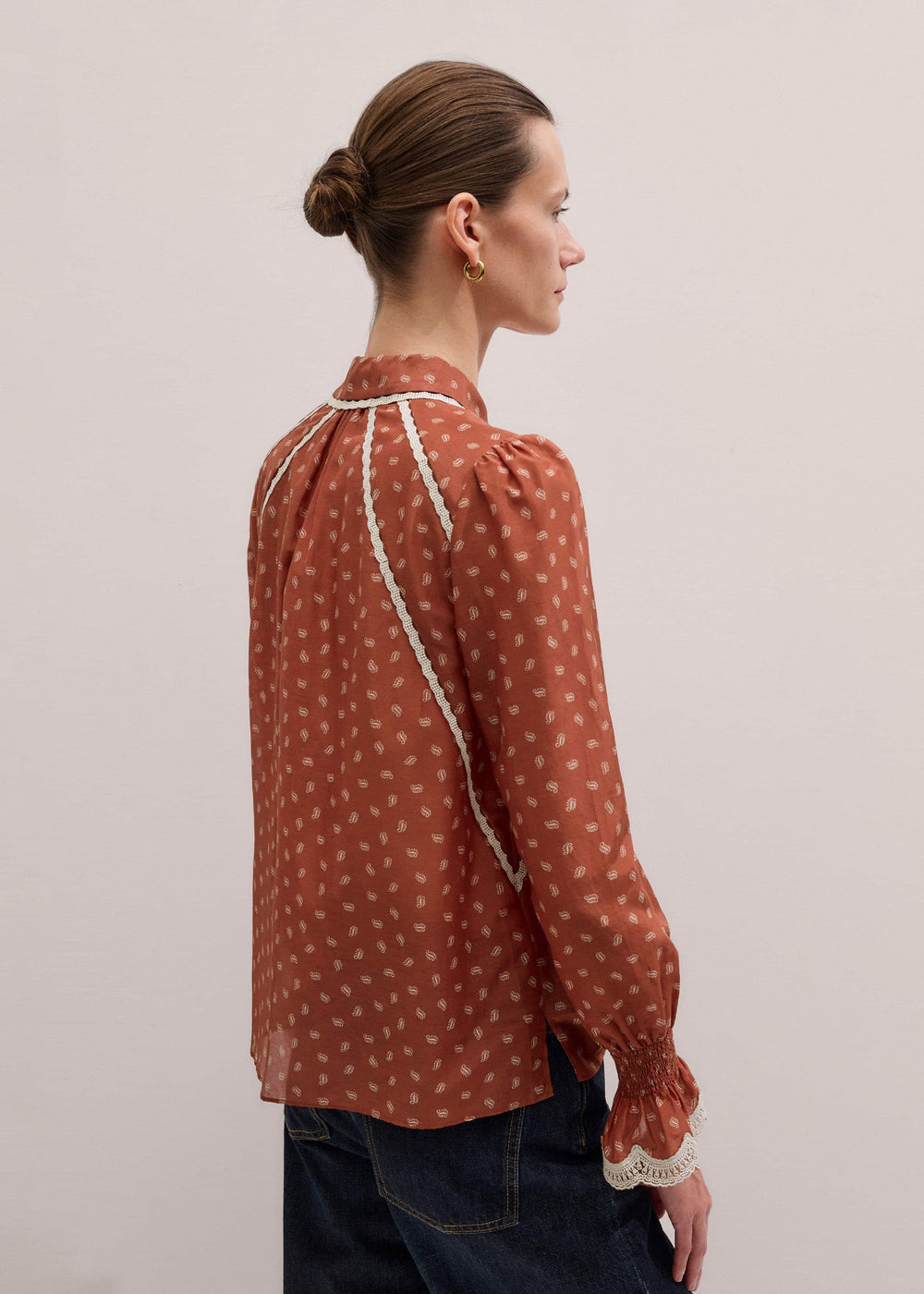 Orange Spaced Paisley Motif Print Blouse meandem