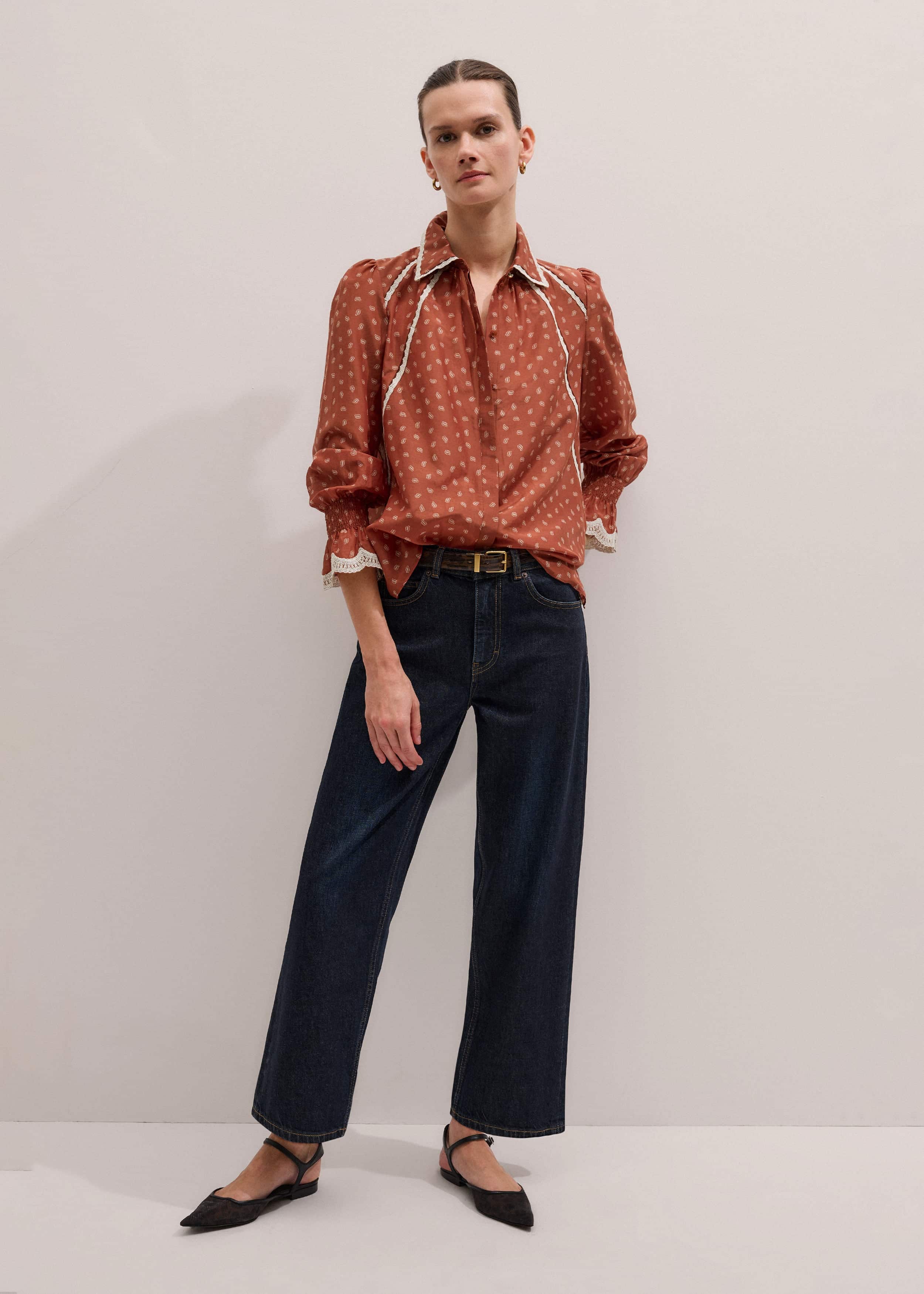 Orange Spaced Paisley Motif Print Blouse meandem
