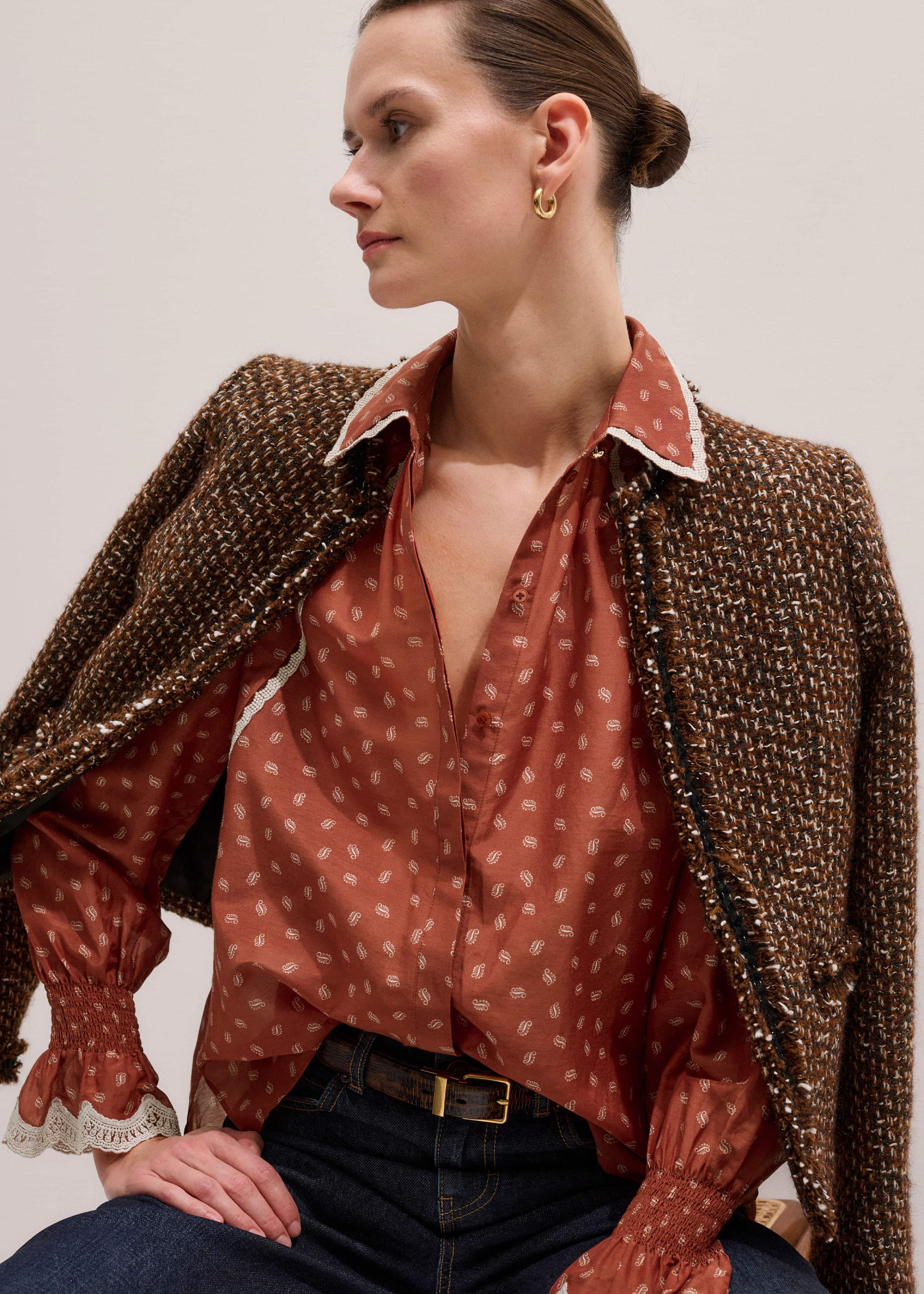 Orange Spaced Paisley Motif Print Blouse meandem