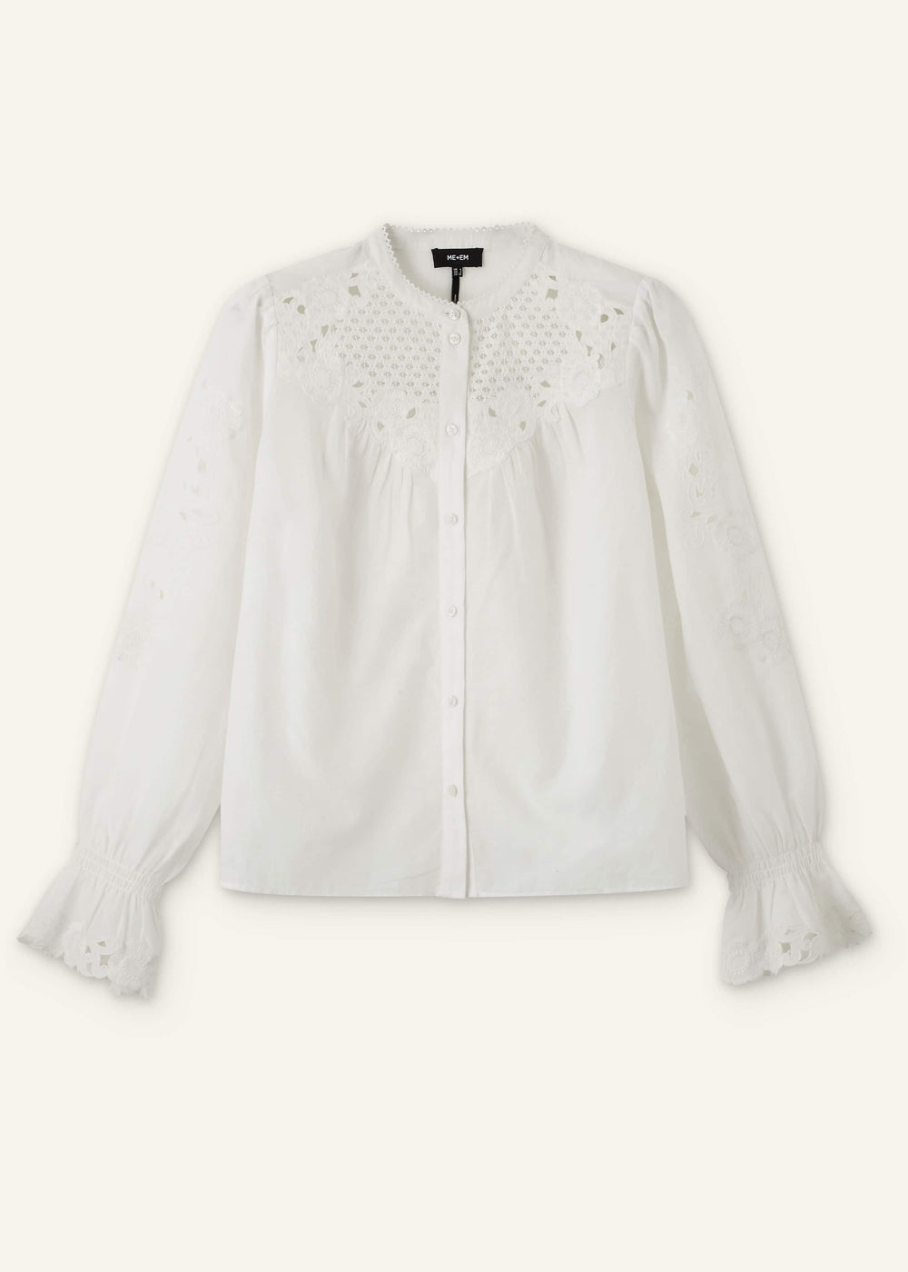 White Floral Embroidery Blouse meandem