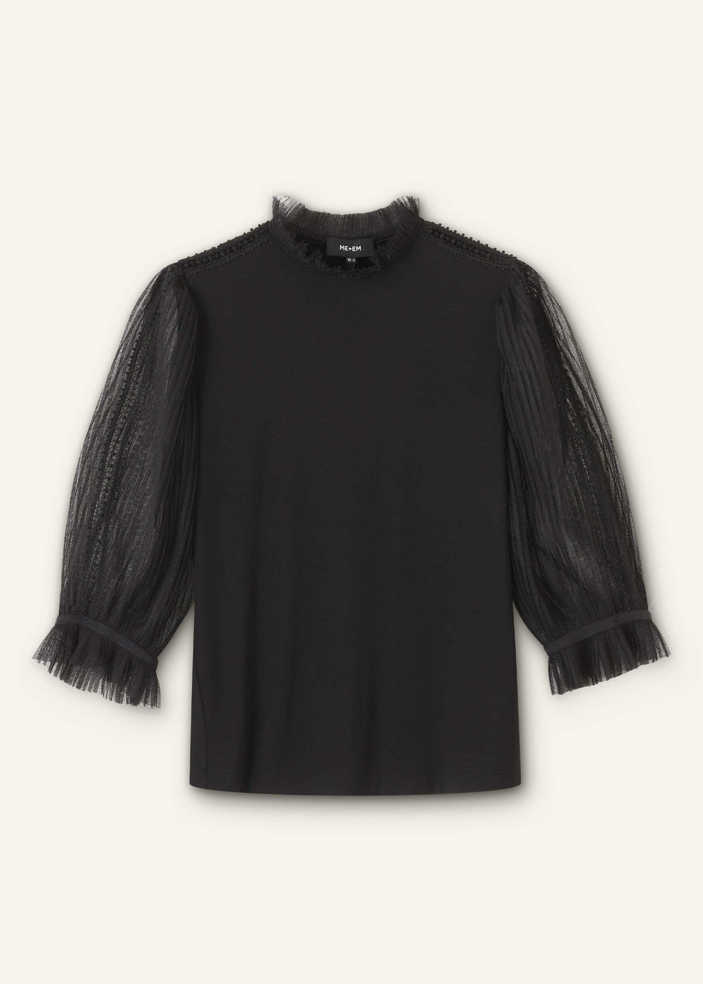 Black Lace Insert Tulle Layering Blouse meandem