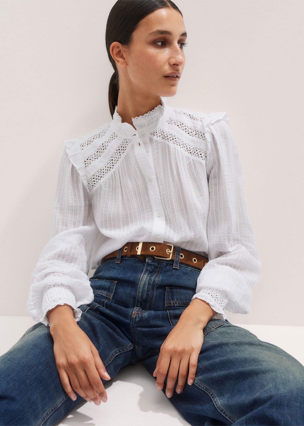 White Cotton + Lace Trim Blouse meandem