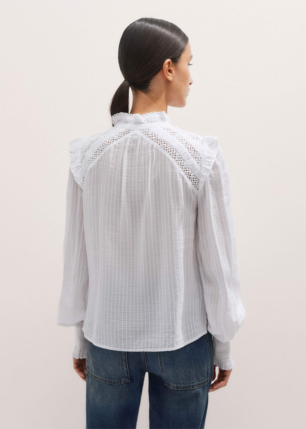 White Cotton + Lace Trim Blouse meandem