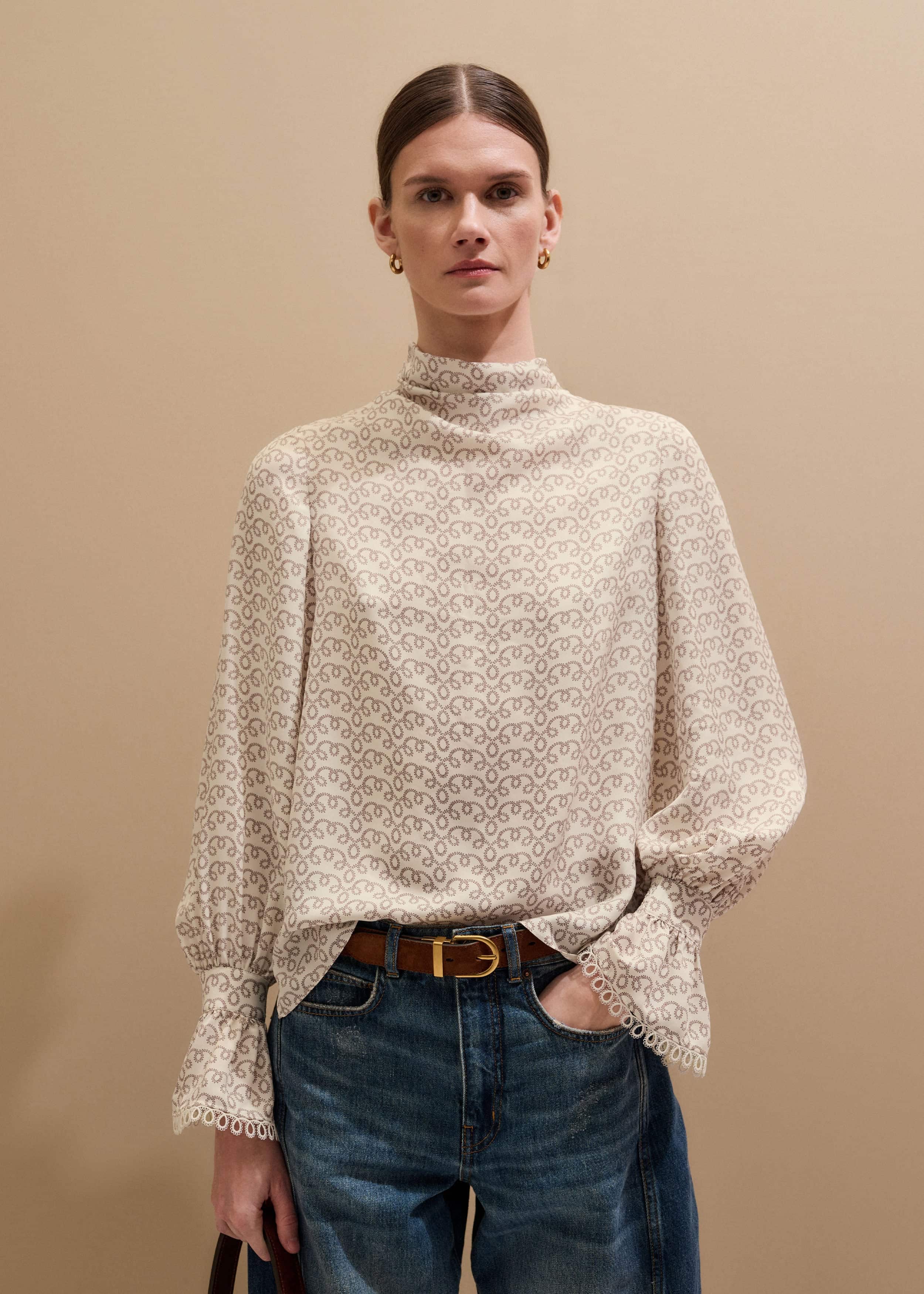 Cream Silk Delicate Cowl Neck Blouse meandem