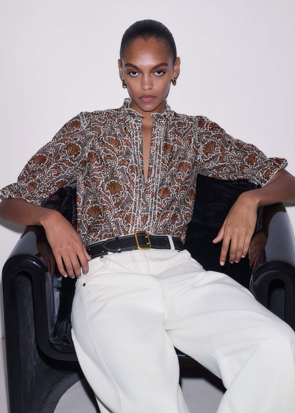 Brown Silk Cotton Rising Wildflower Print Blouse meandem