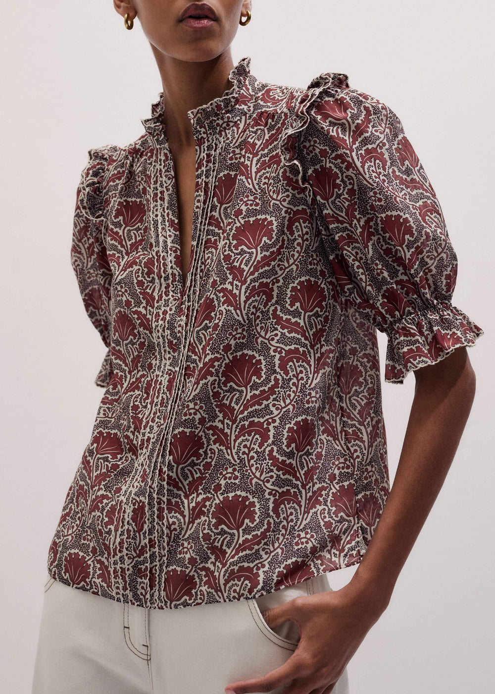 Brown Silk Cotton Rising Wildflower Print Blouse meandem