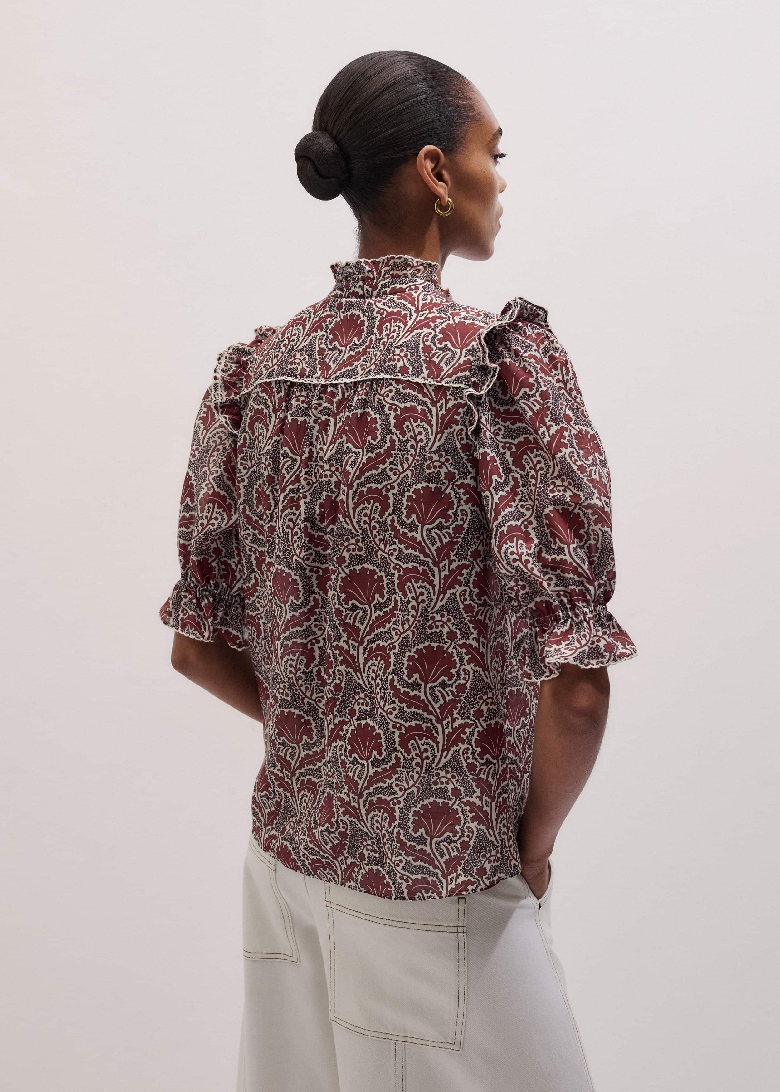 Brown Silk Cotton Rising Wildflower Print Blouse meandem