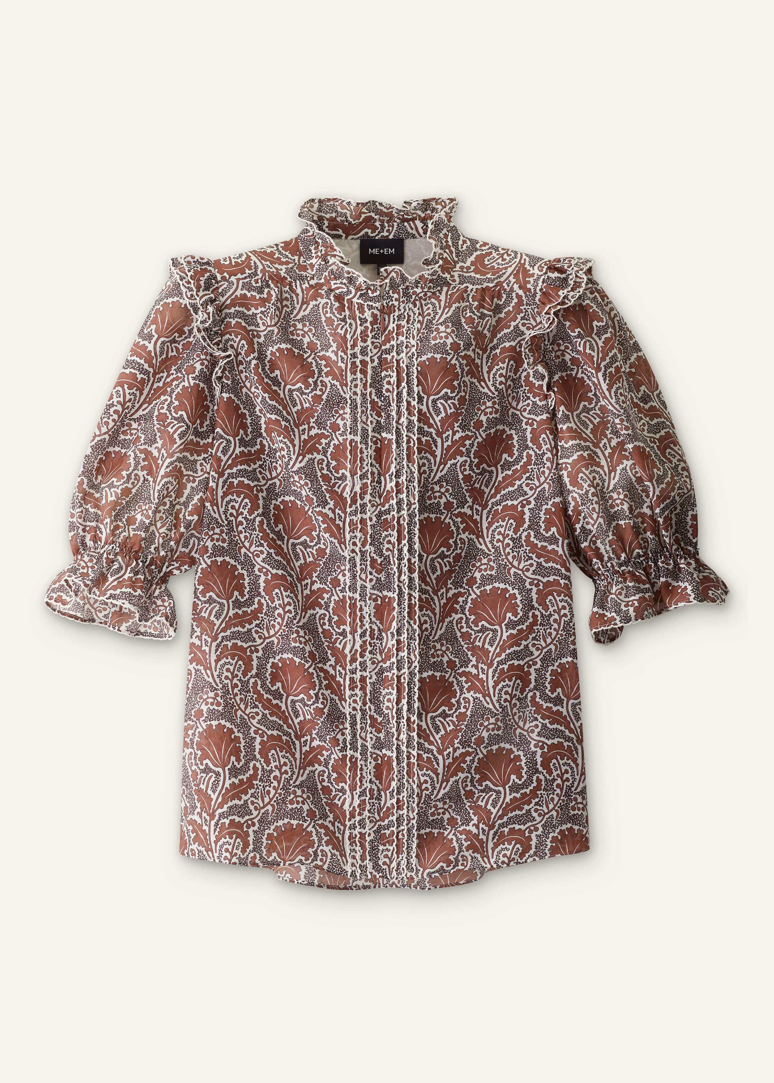 Brown Silk Cotton Rising Wildflower Print Blouse meandem