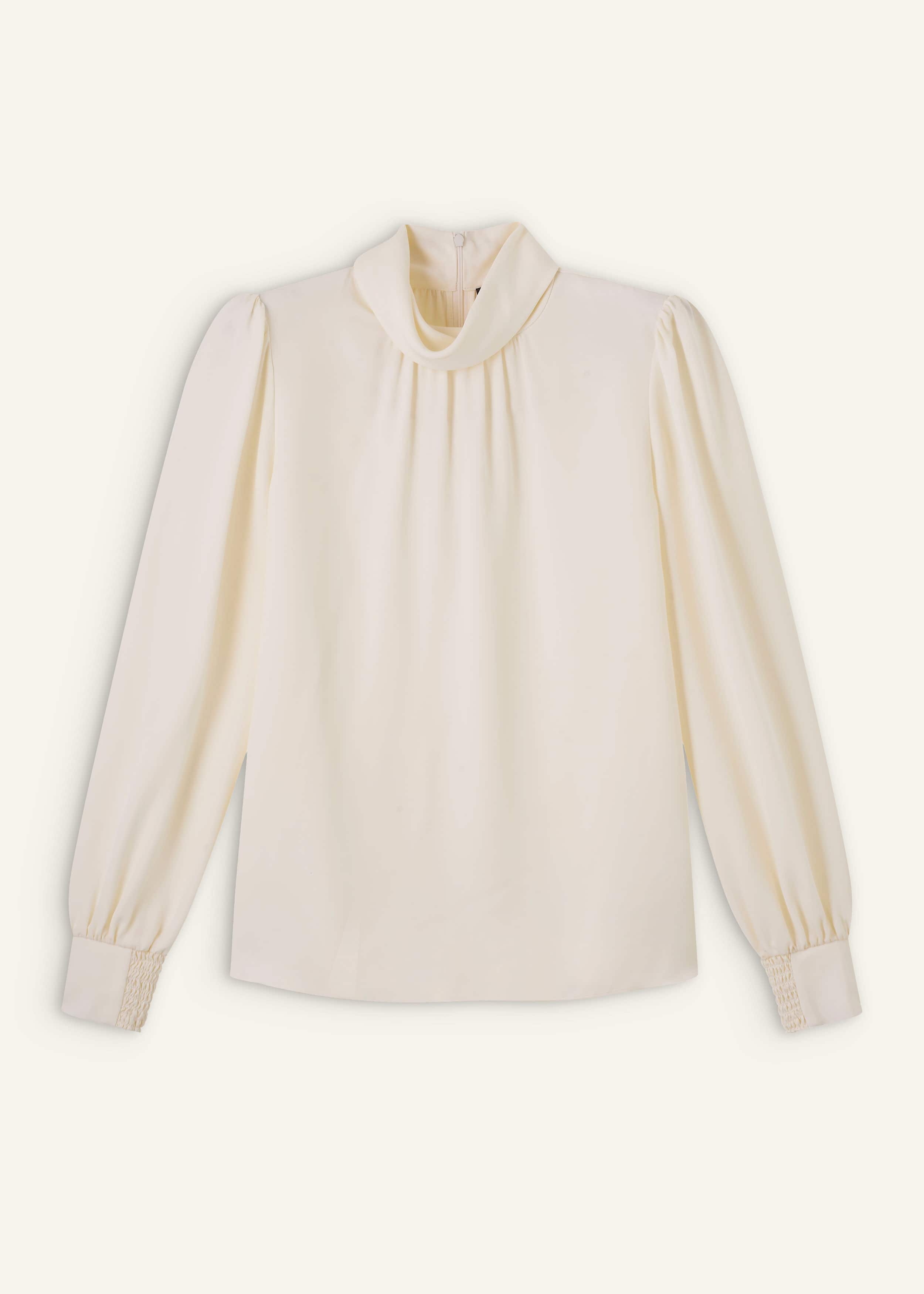 Cream Silk High Neck Slim Cut Blouse meandem