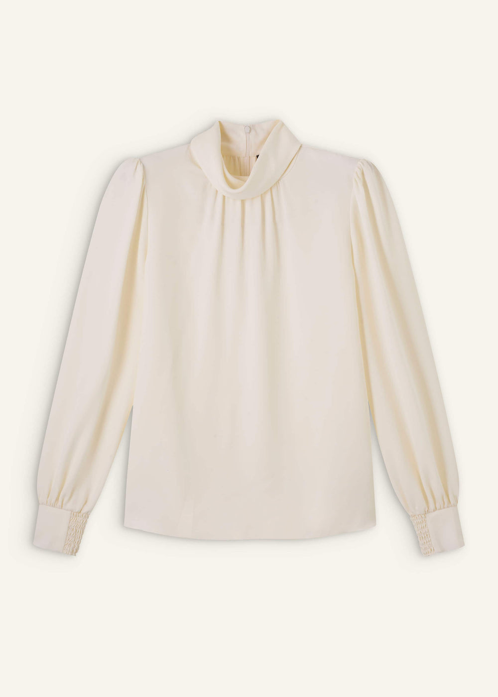 Cream Silk High Neck Slim Cut Blouse meandem