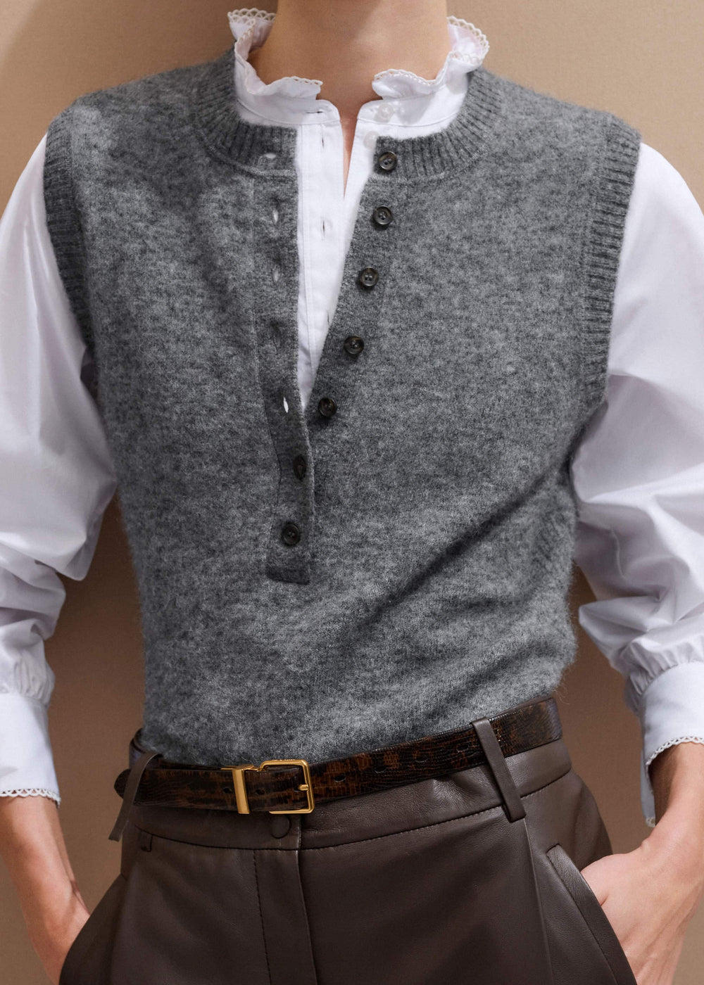 White Frill Neck Layering Blouse meandem
