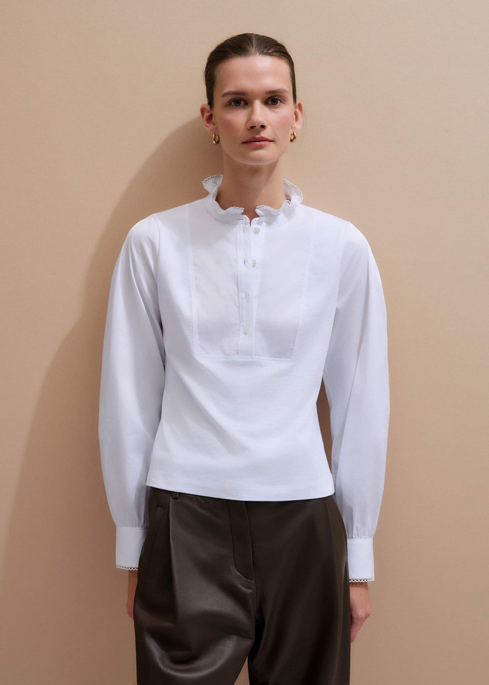 White Frill Neck Layering Blouse meandem