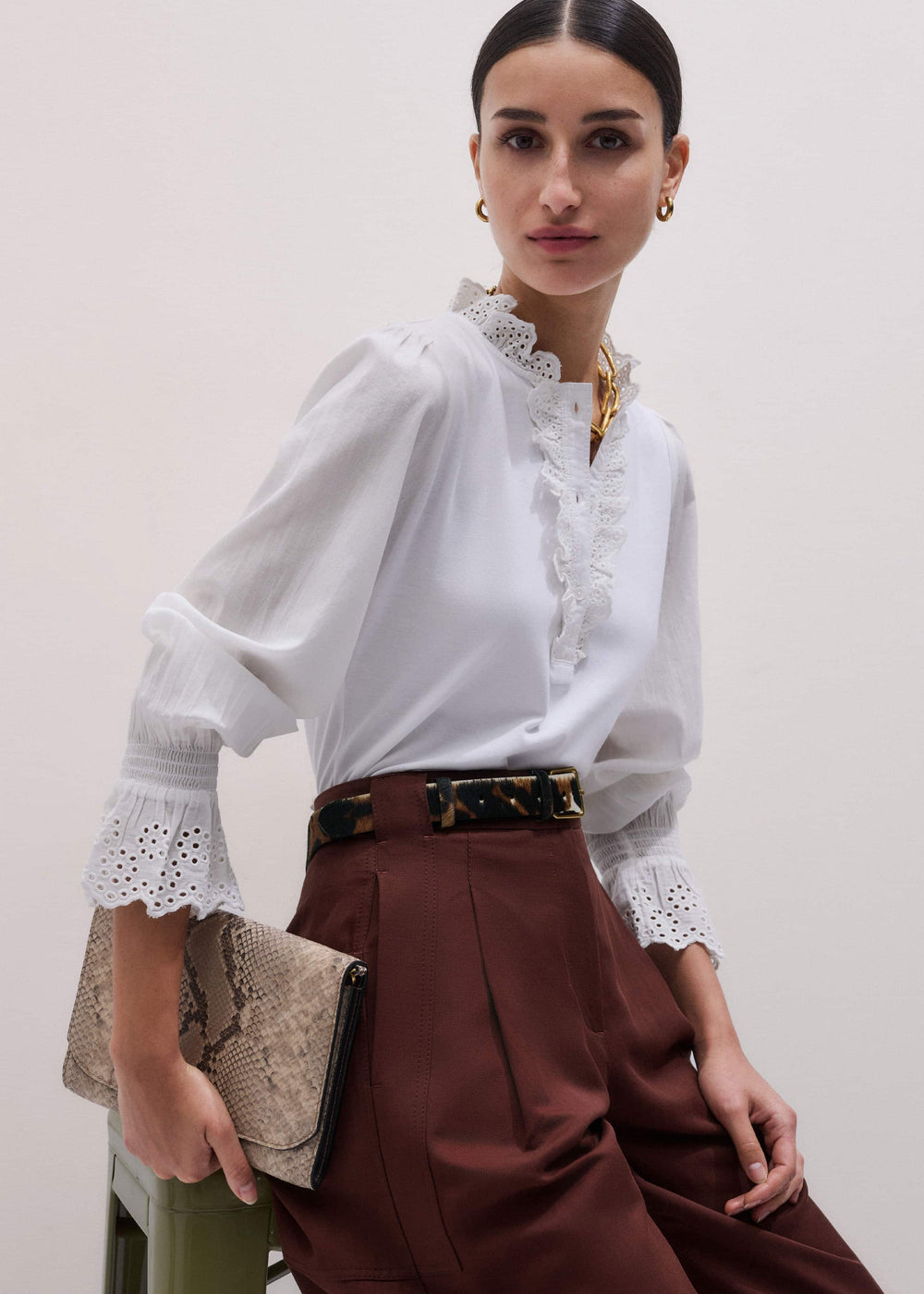 White Cotton Voile Broderie Layering Blouse meandem