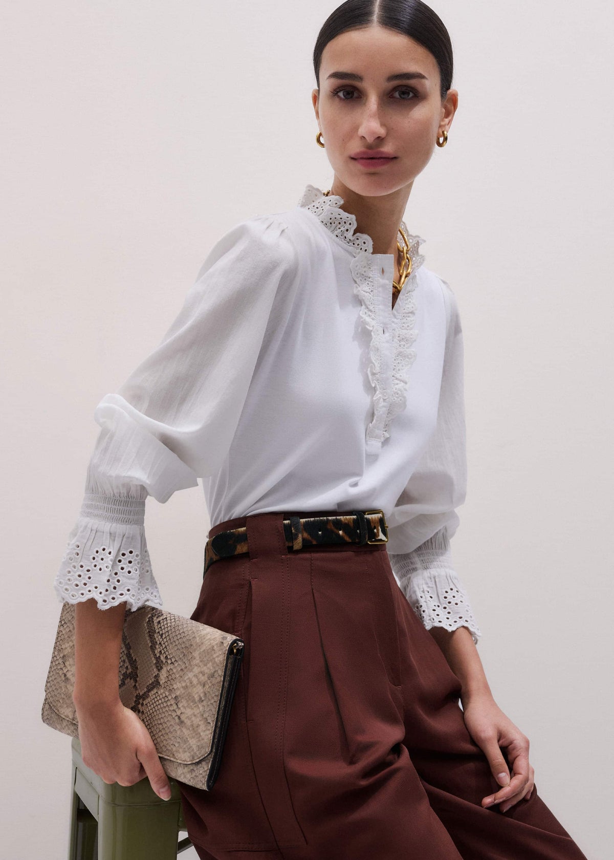 White Cotton Voile Broderie Layering Blouse meandem