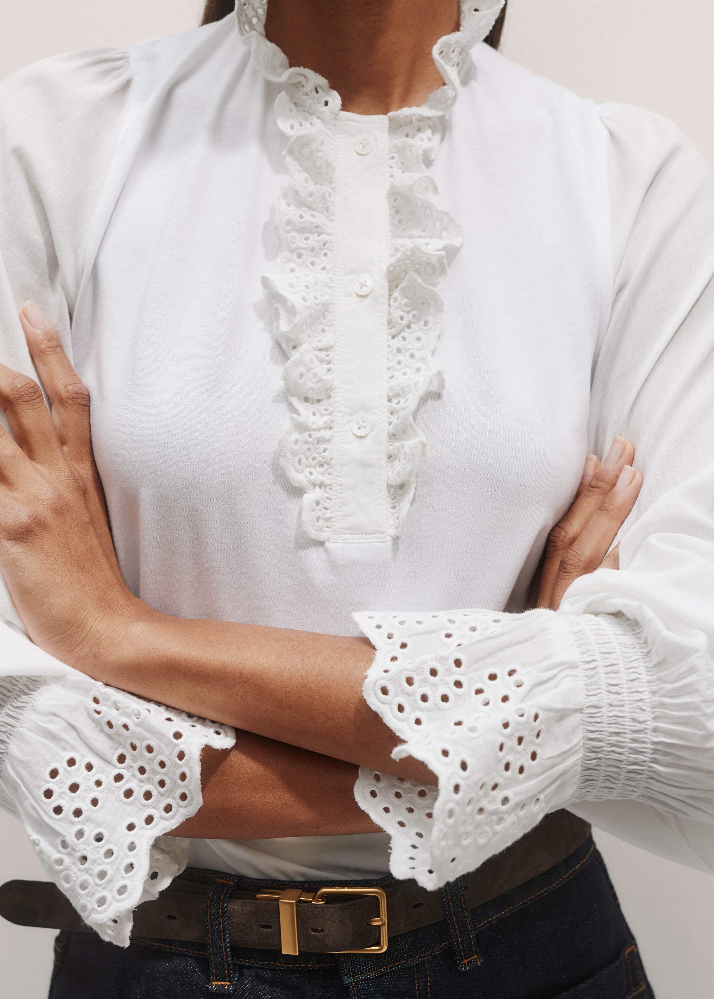 White Cotton Voile Broderie Layering Blouse meandem