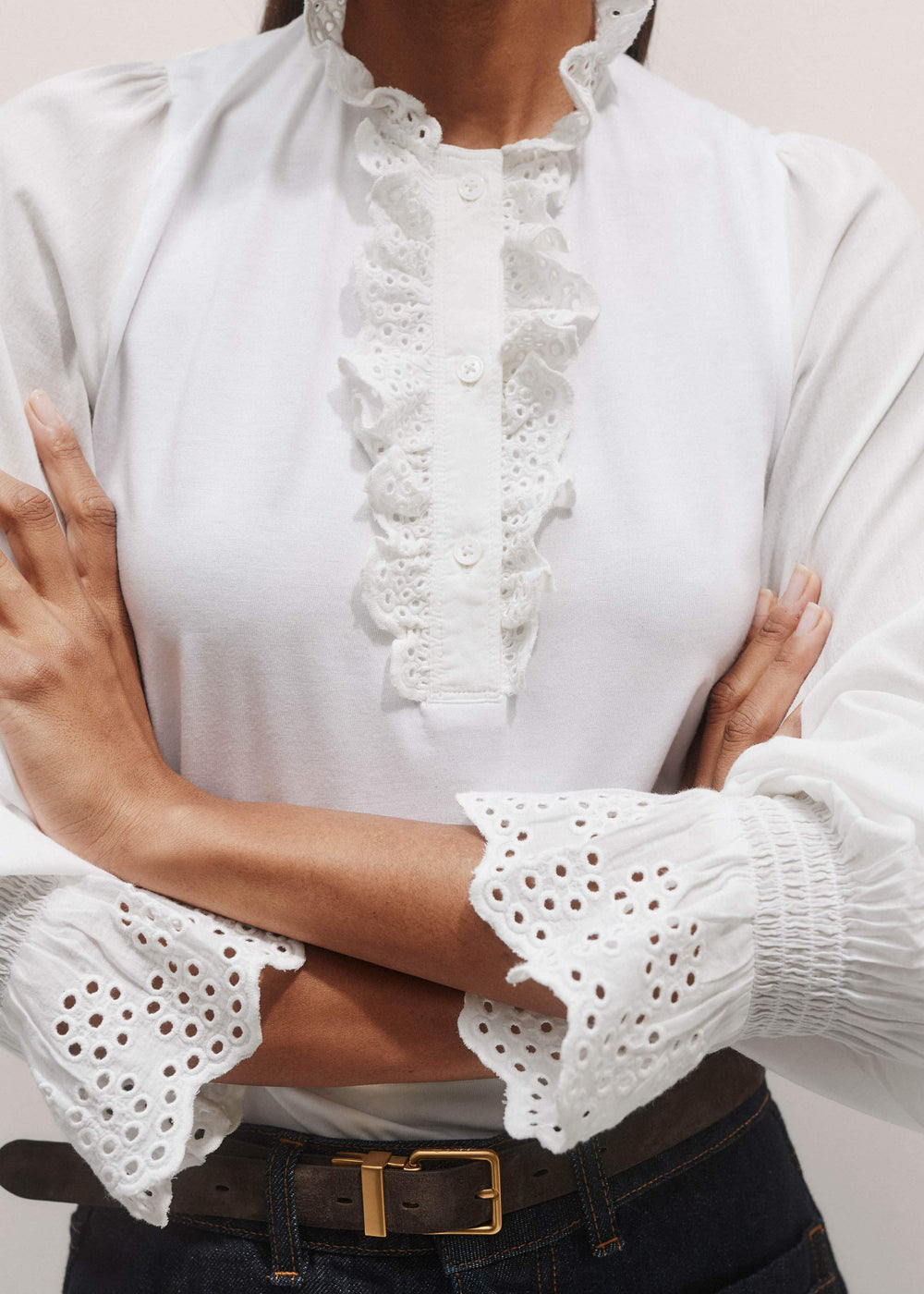 White Cotton Voile Broderie Layering Blouse meandem