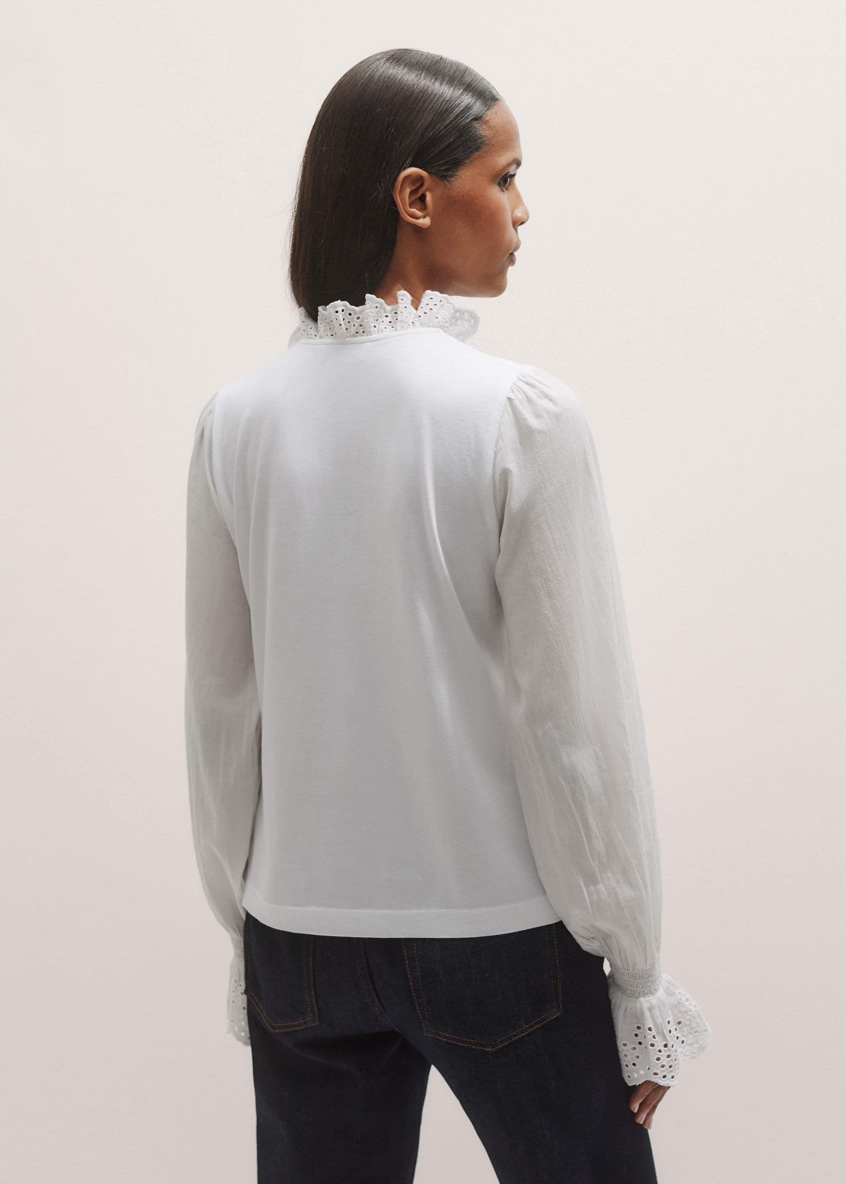 White Cotton Voile Broderie Layering Blouse meandem