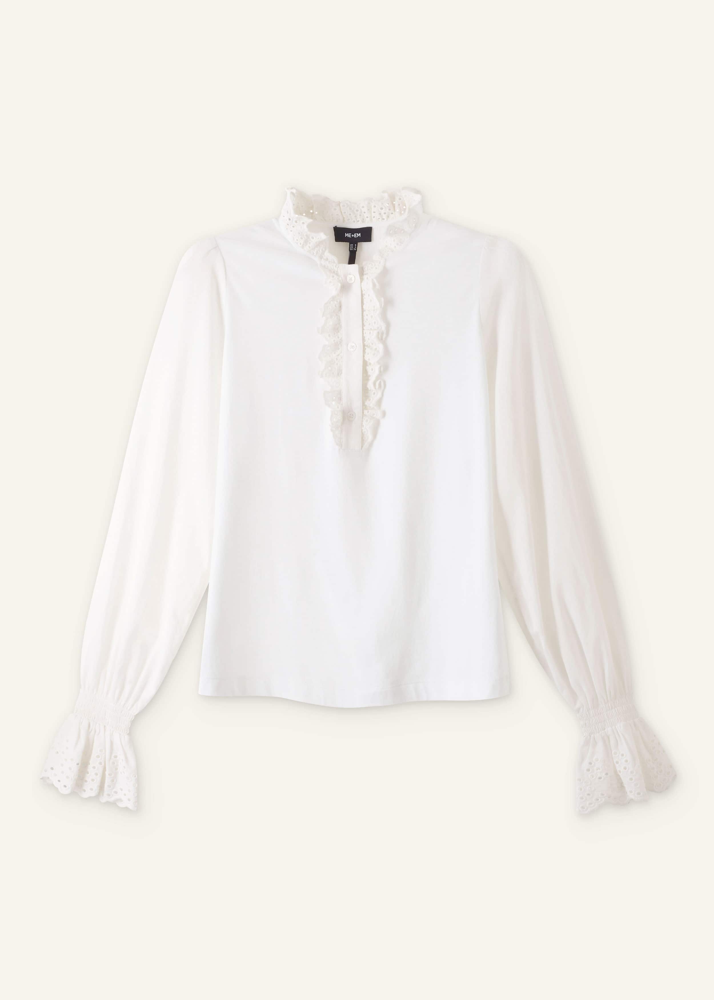 White Cotton Voile Broderie Layering Blouse meandem