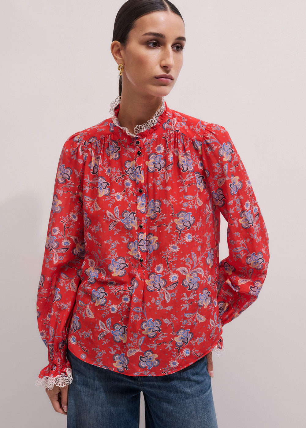 Orange Ornate Floral Paisley Print Blouse meandem