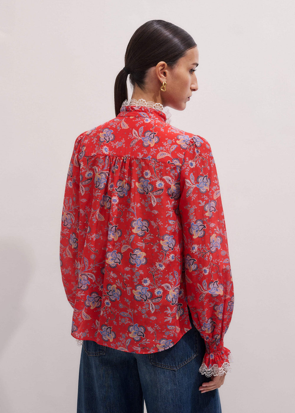 Orange Ornate Floral Paisley Print Blouse meandem