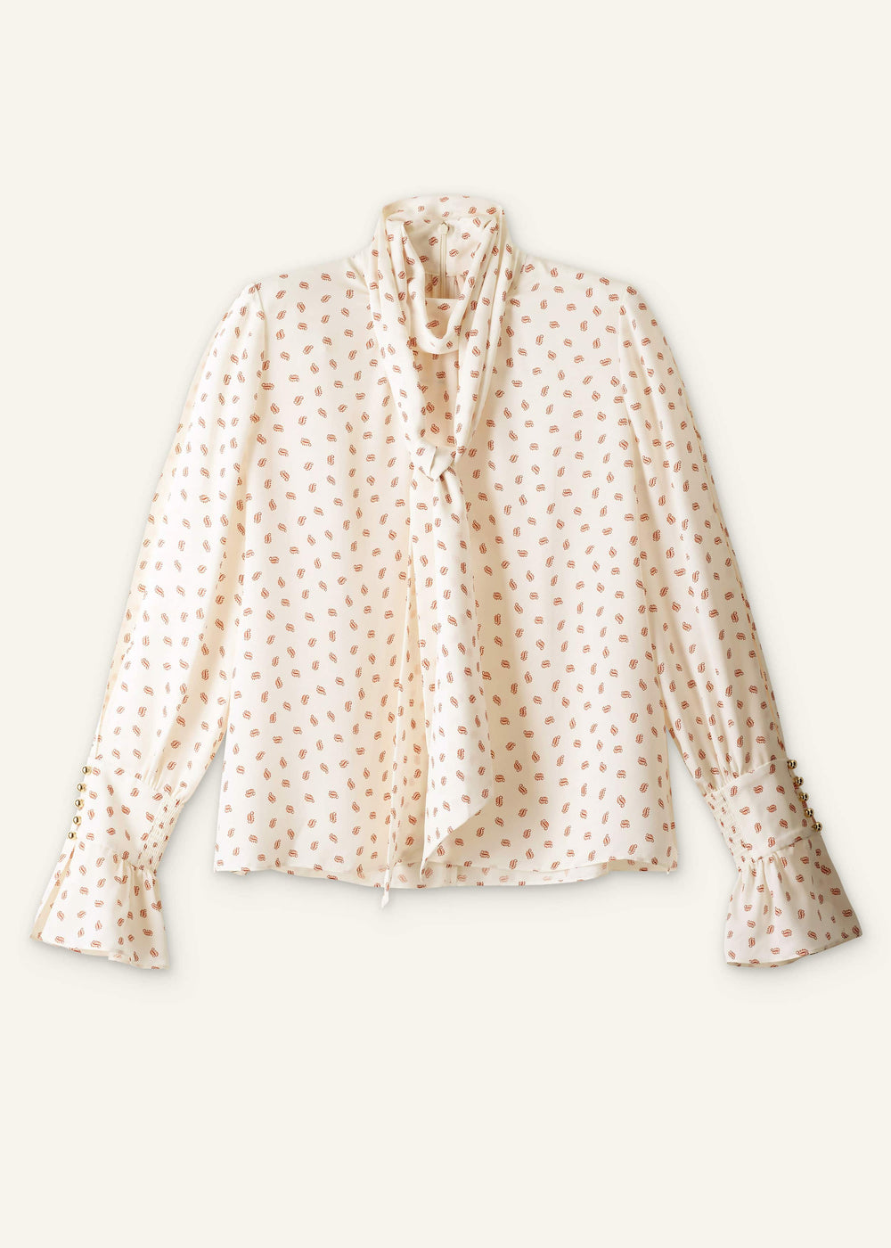 Cream Silk Spaced Paisley Print Statement Sleeve Blouse + Tie meandem