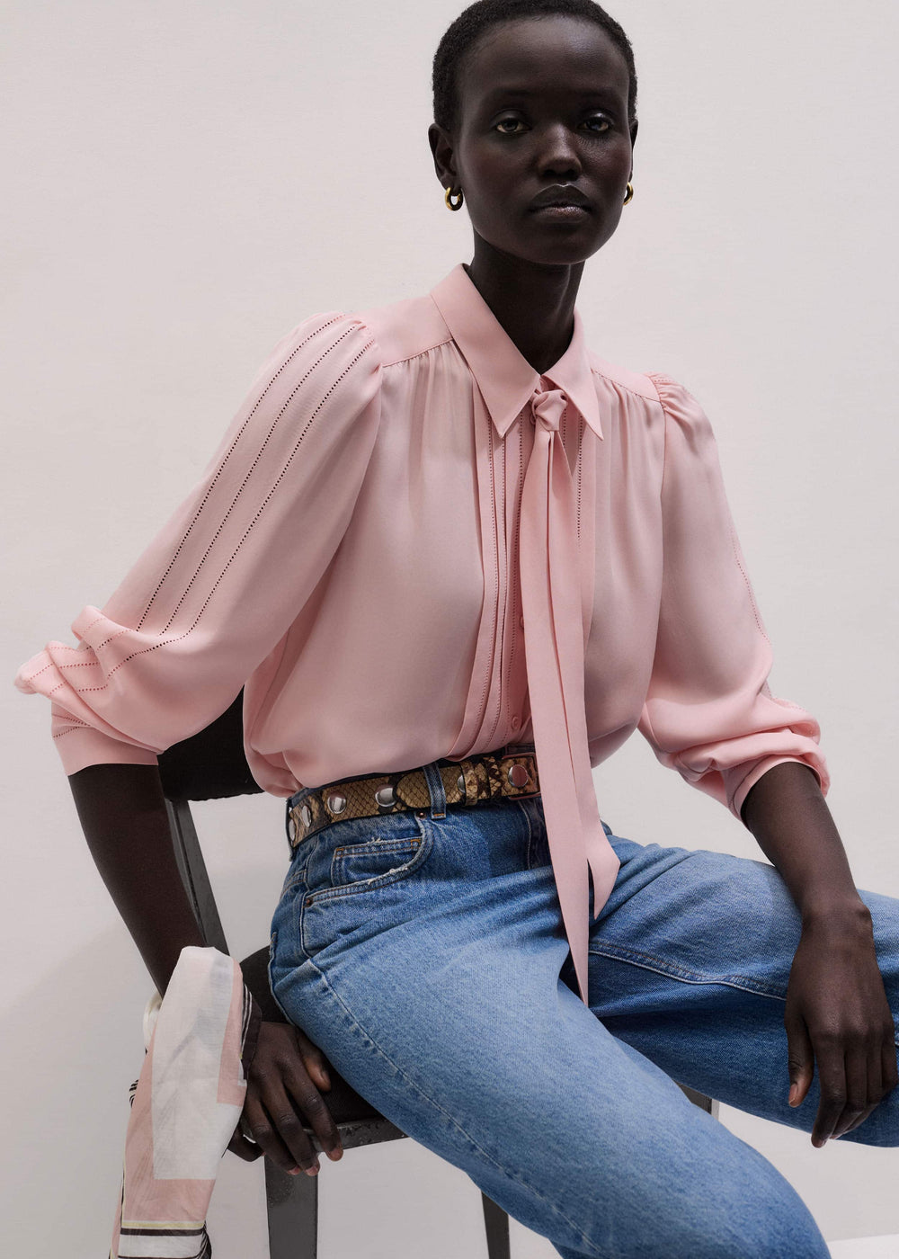 Pink Silk Feminine Embroidered Fluid Straight Blouse meandem