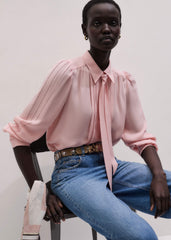 Pink Silk Feminine Embroidered Fluid Straight Blouse meandem