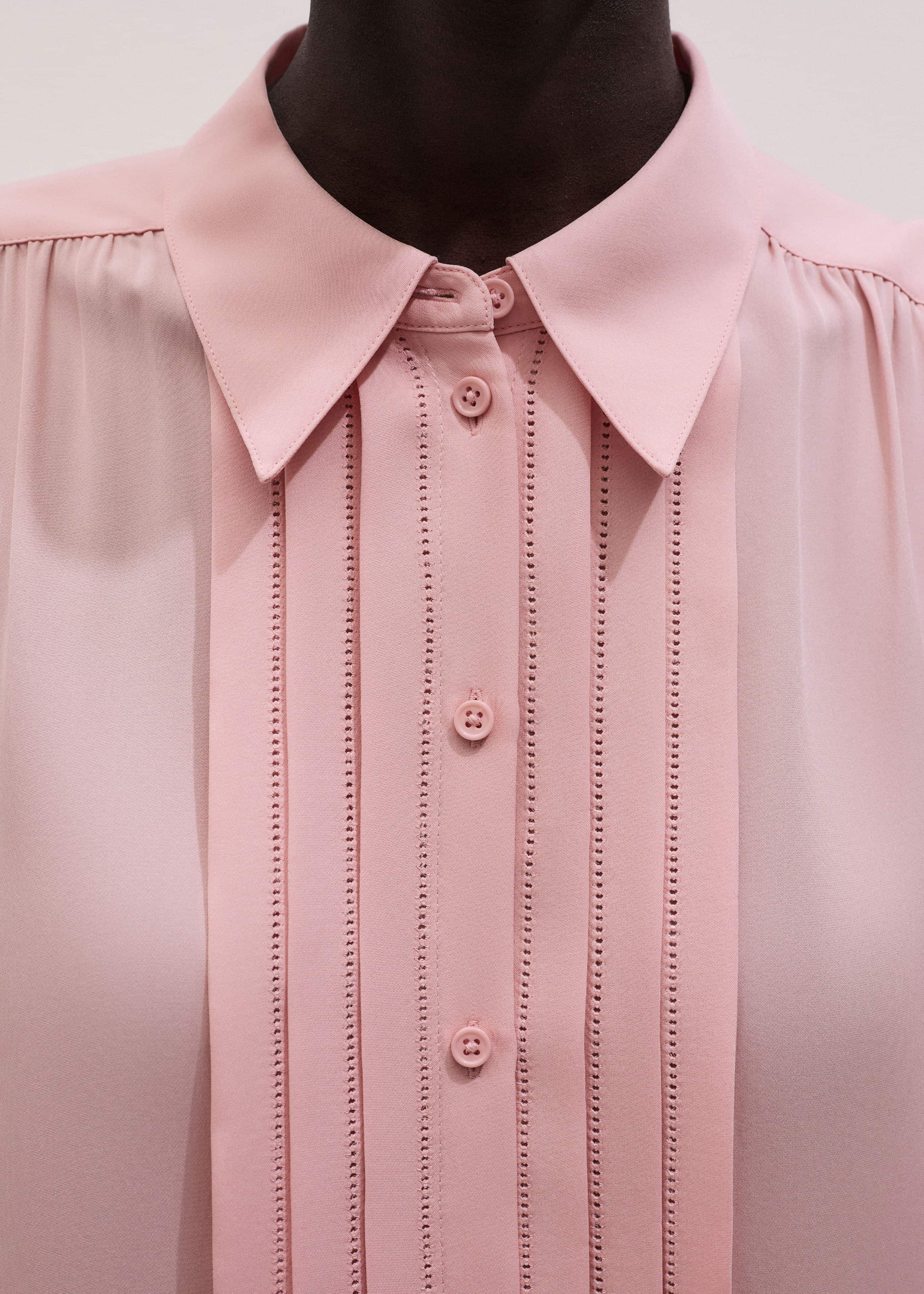 Pink Silk Feminine Embroidered Fluid Straight Blouse meandem