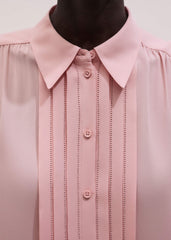 Pink Silk Feminine Embroidered Fluid Straight Blouse meandem