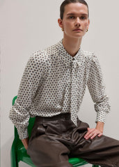 Cream Micro Paisley Print Blouse + Tie meandem