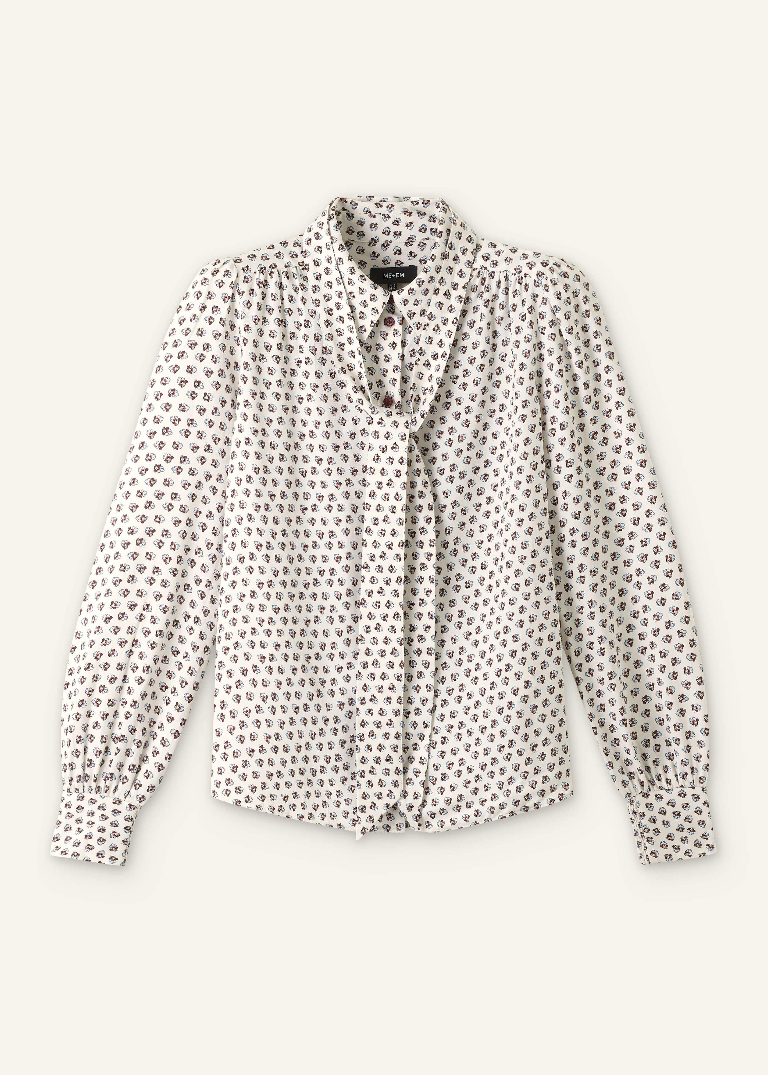 Cream Micro Paisley Print Blouse + Tie meandem