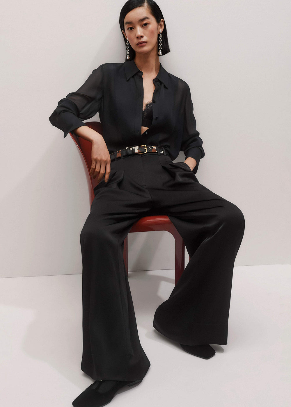 Black Sheer Silk Evening Blouse meandem
