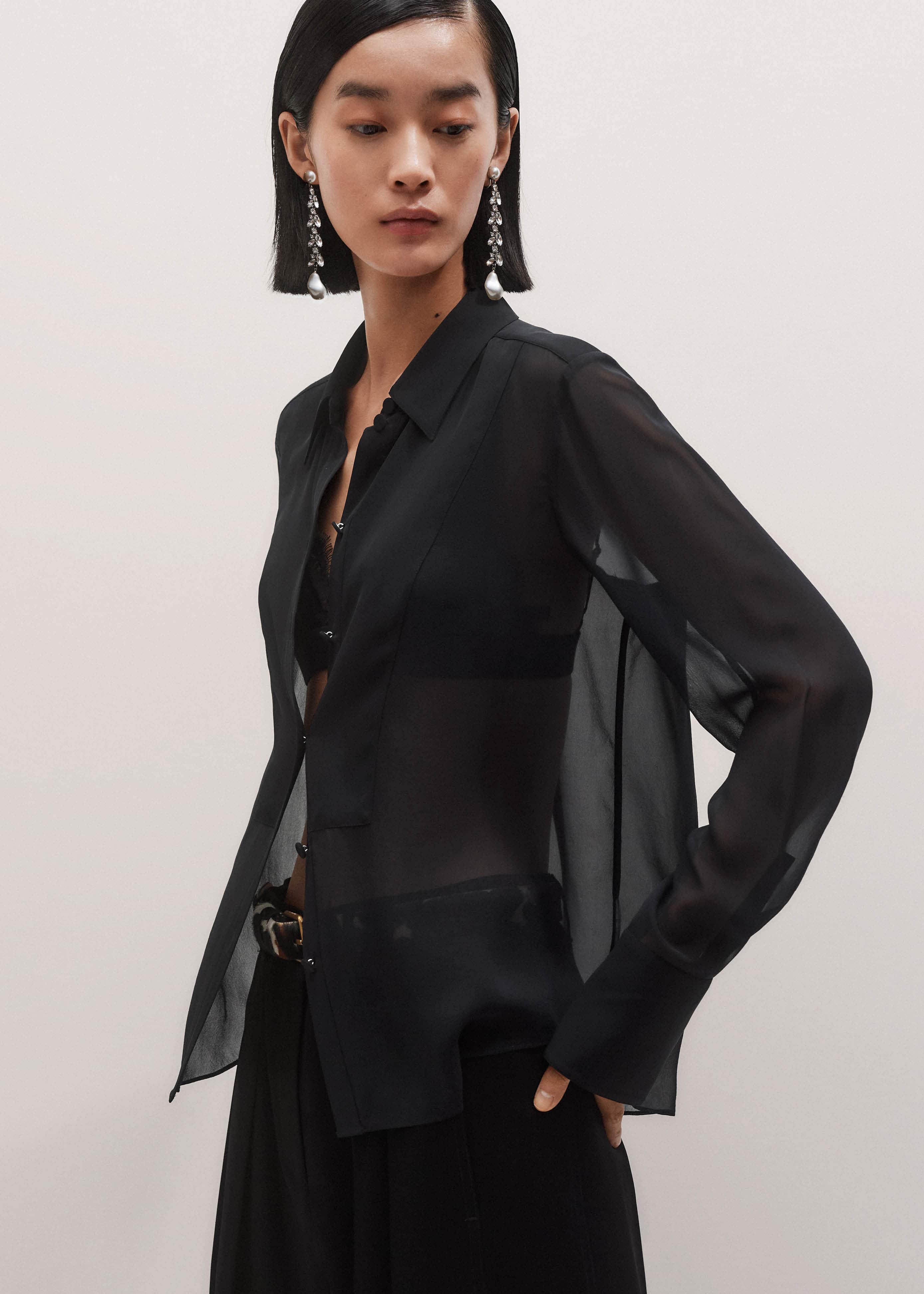 Black Sheer Silk Evening Blouse meandem
