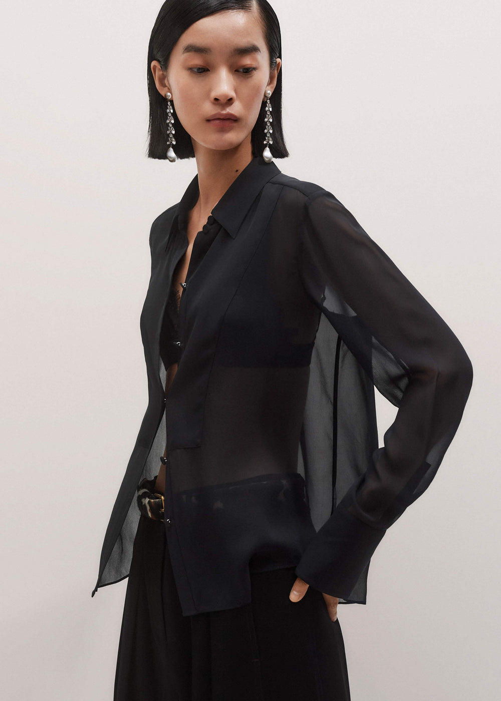 Black Sheer Silk Evening Blouse meandem