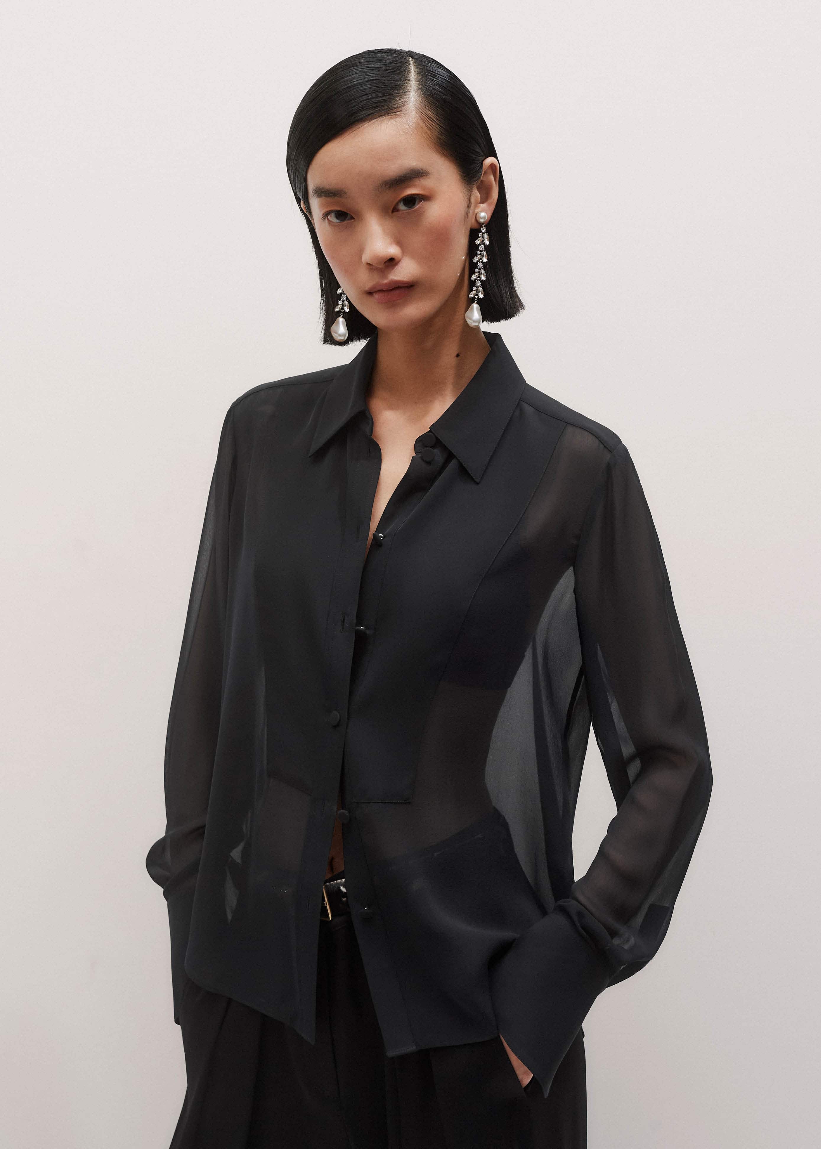 Black Sheer Silk Evening Blouse meandem