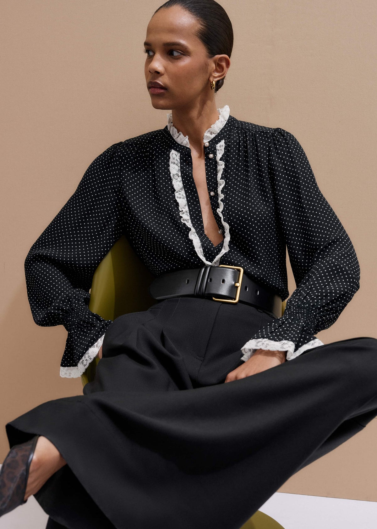 Black Micro Polka Dot And Lace Blouse meandem