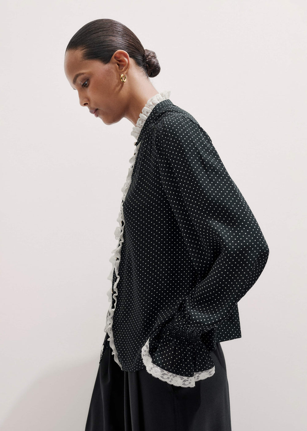 Black Micro Polka Dot And Lace Blouse meandem