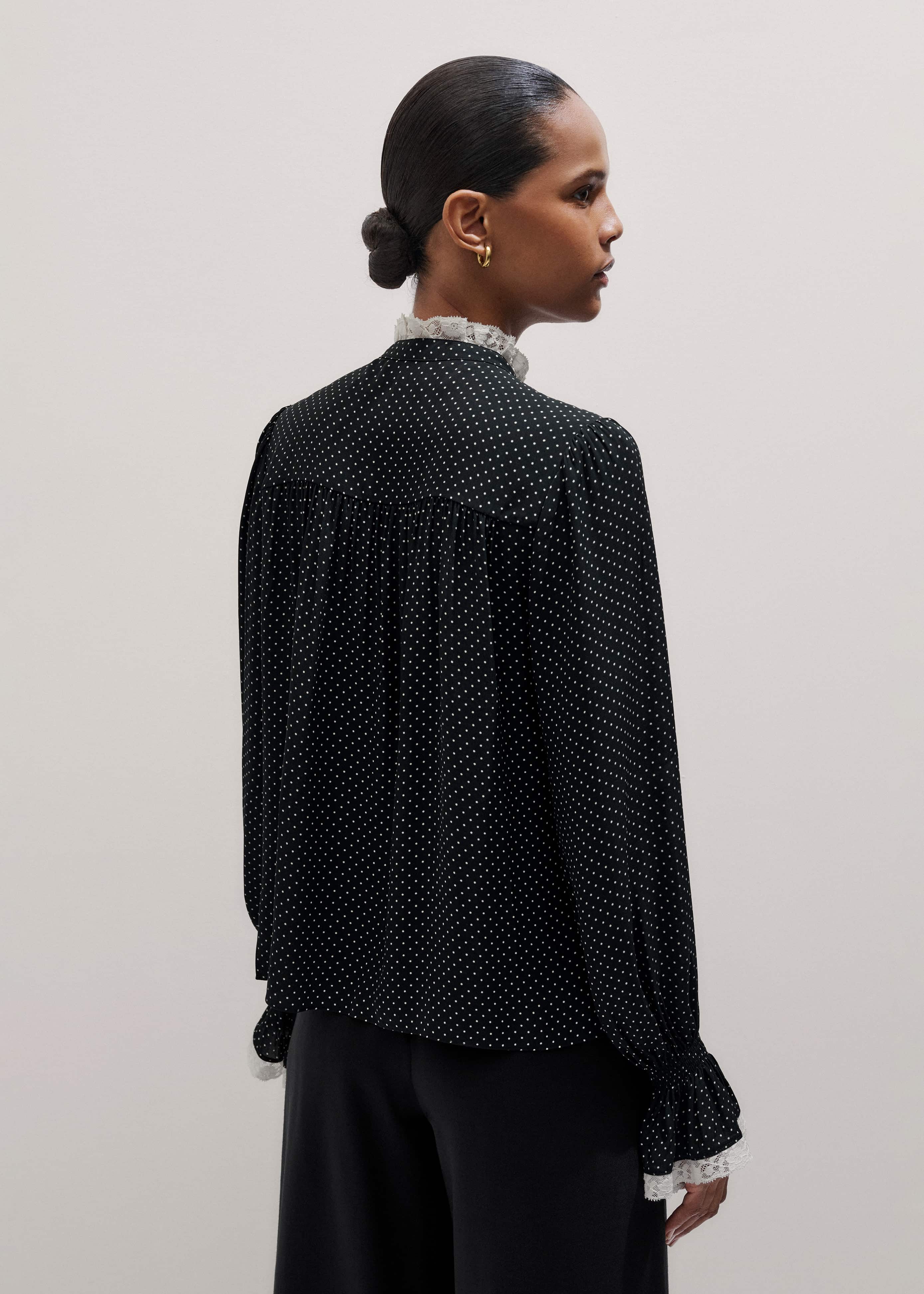 Black Micro Polka Dot And Lace Blouse meandem