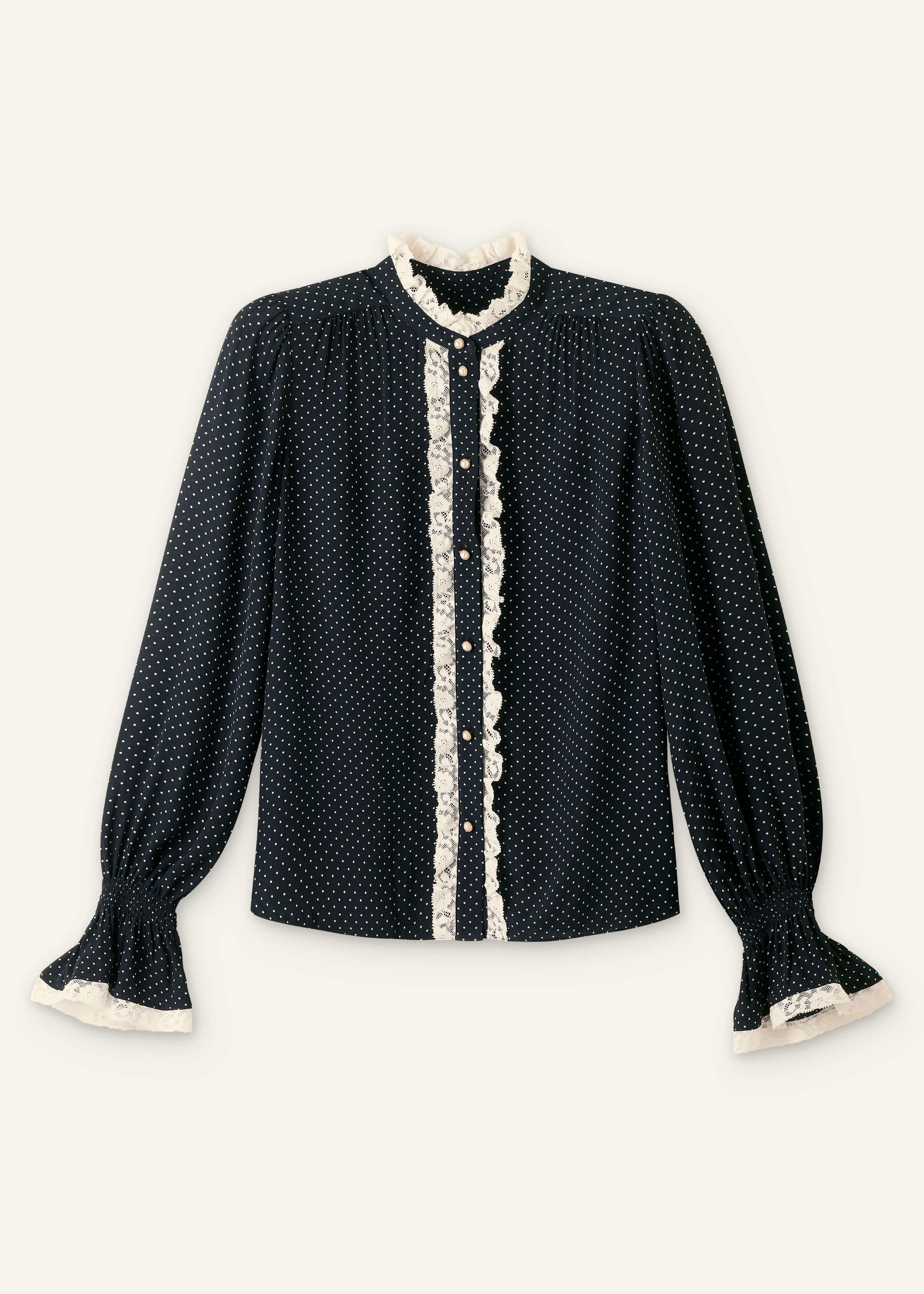 Black Micro Polka Dot And Lace Blouse meandem