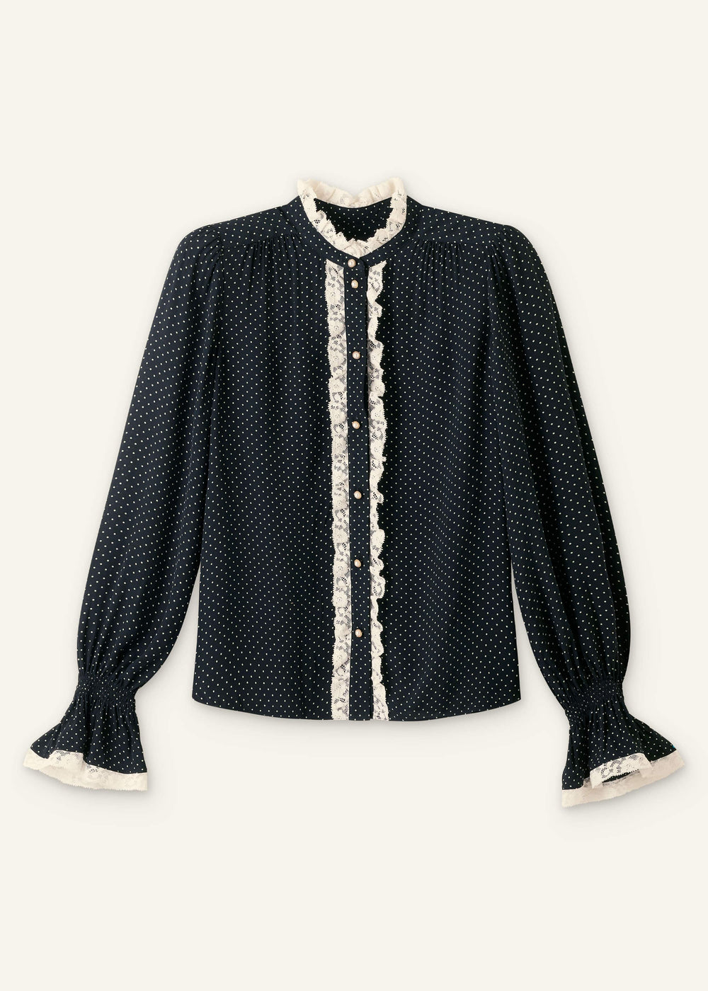 Black Micro Polka Dot And Lace Blouse meandem