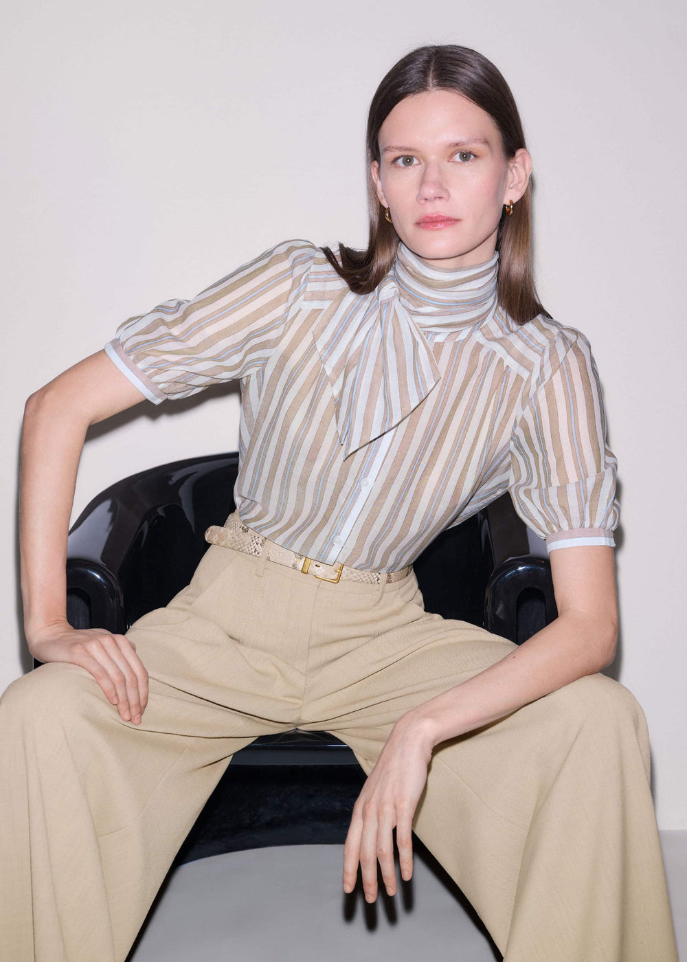 Brown Stripe Blouse + Tie meandem