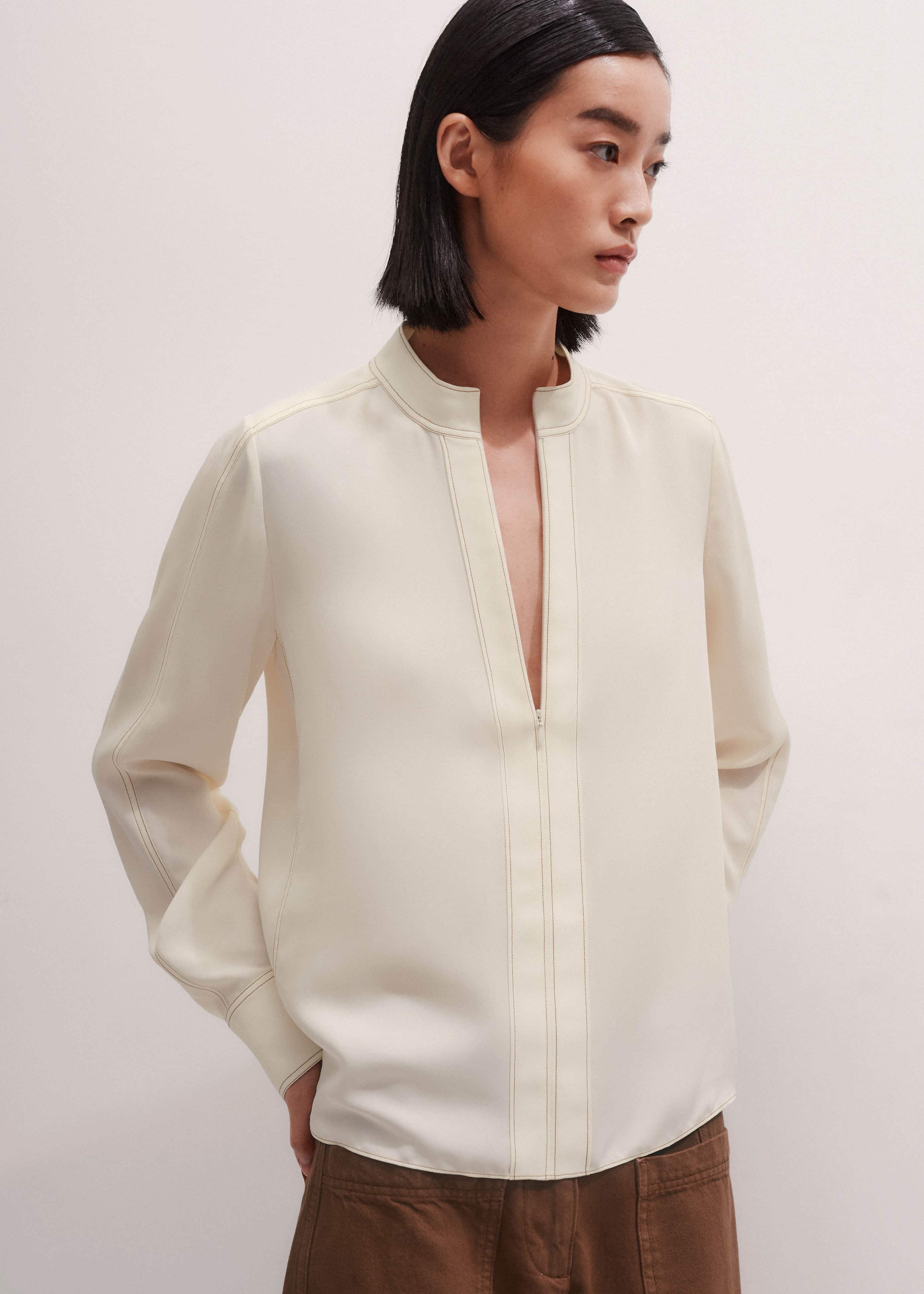 Cream High Neck Blouse + Tie meandem