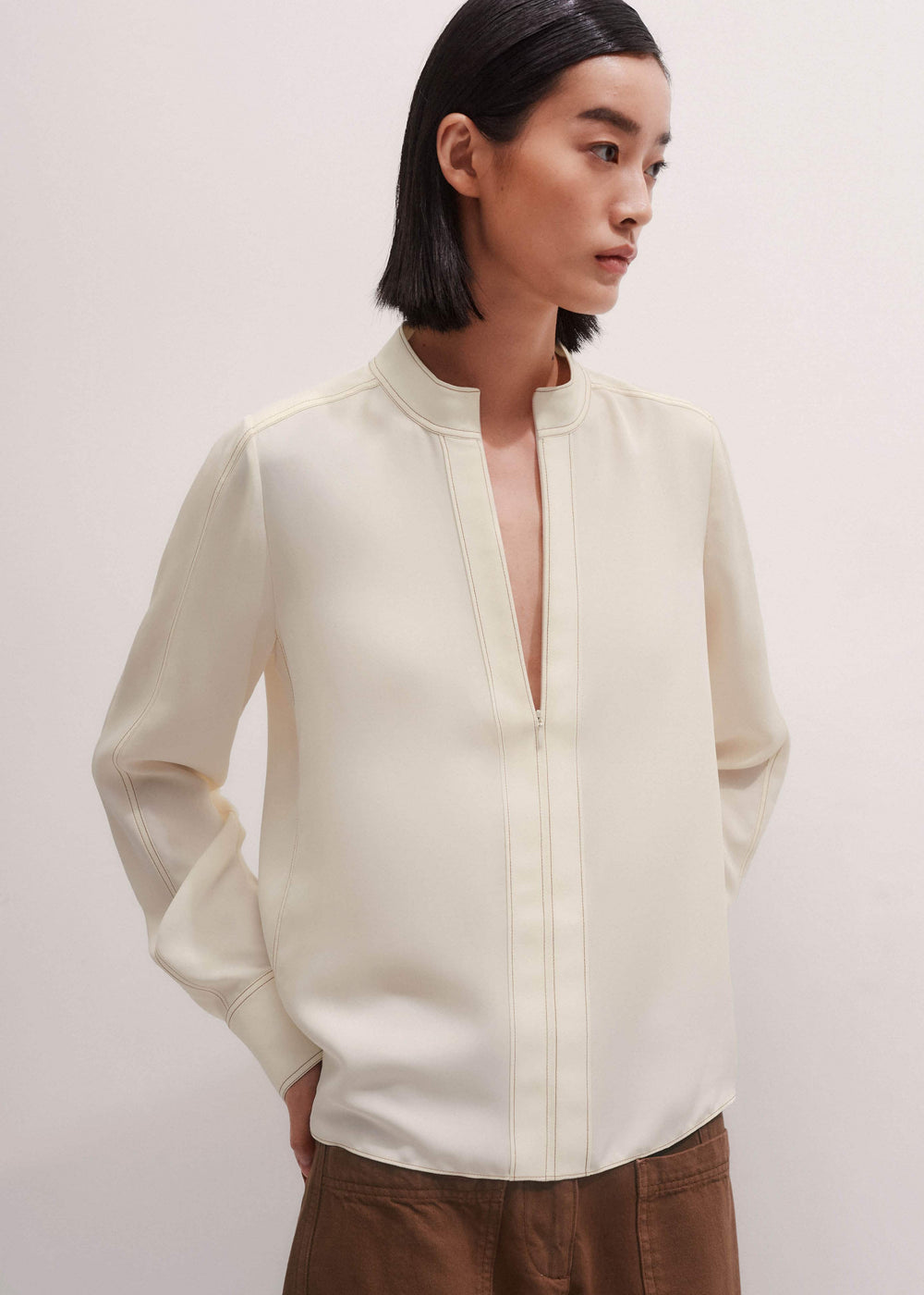 Cream High Neck Blouse + Tie meandem