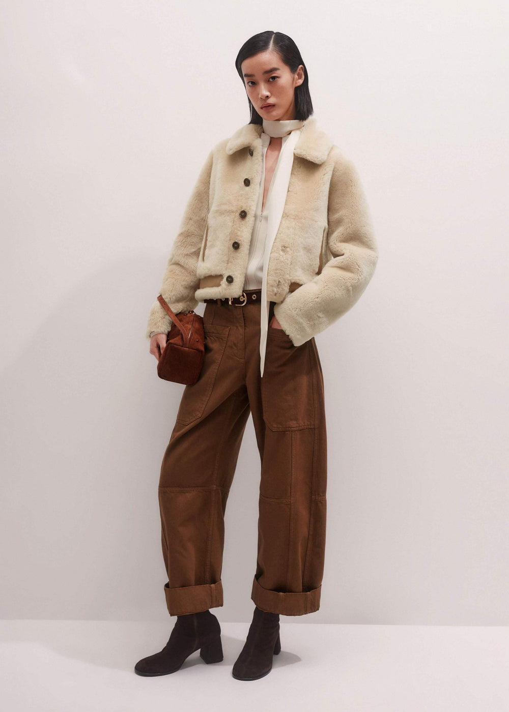 Cream High Neck Blouse + Tie meandem