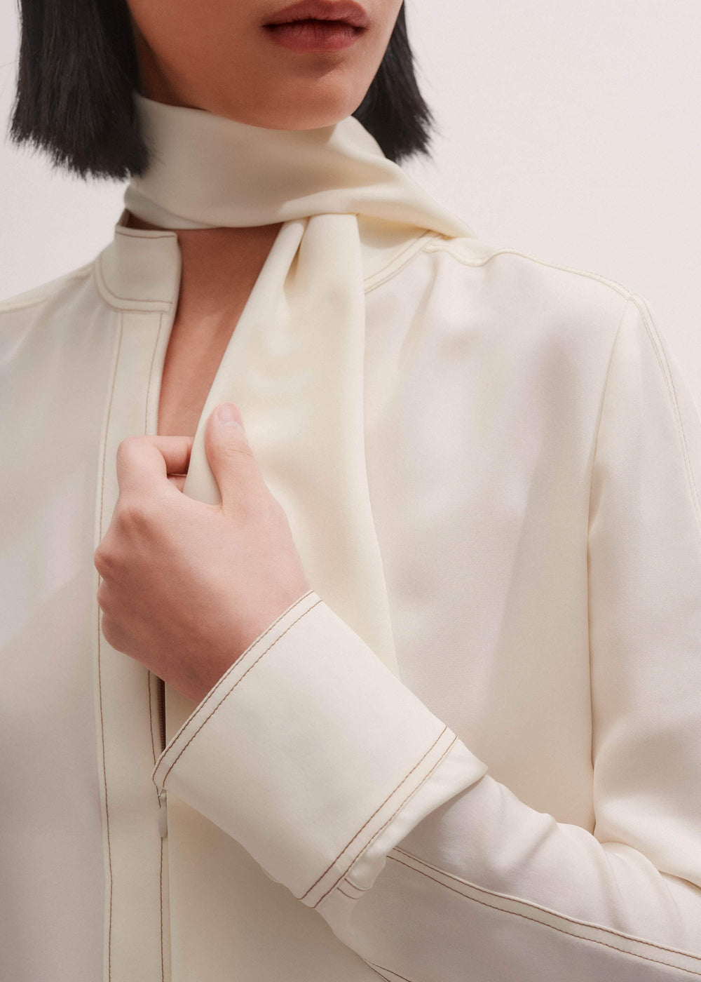 Cream High Neck Blouse + Tie meandem