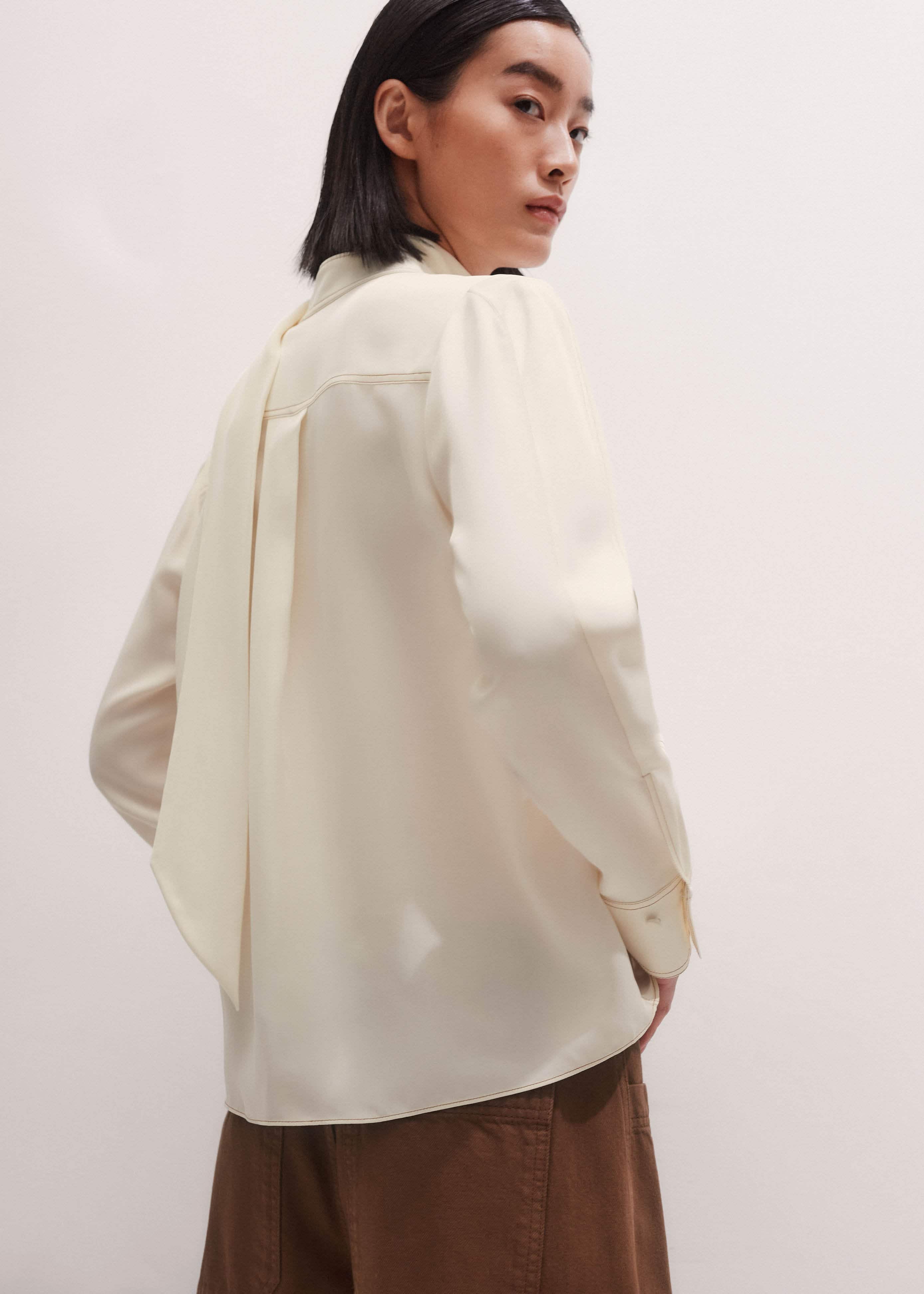 Cream High Neck Blouse + Tie meandem