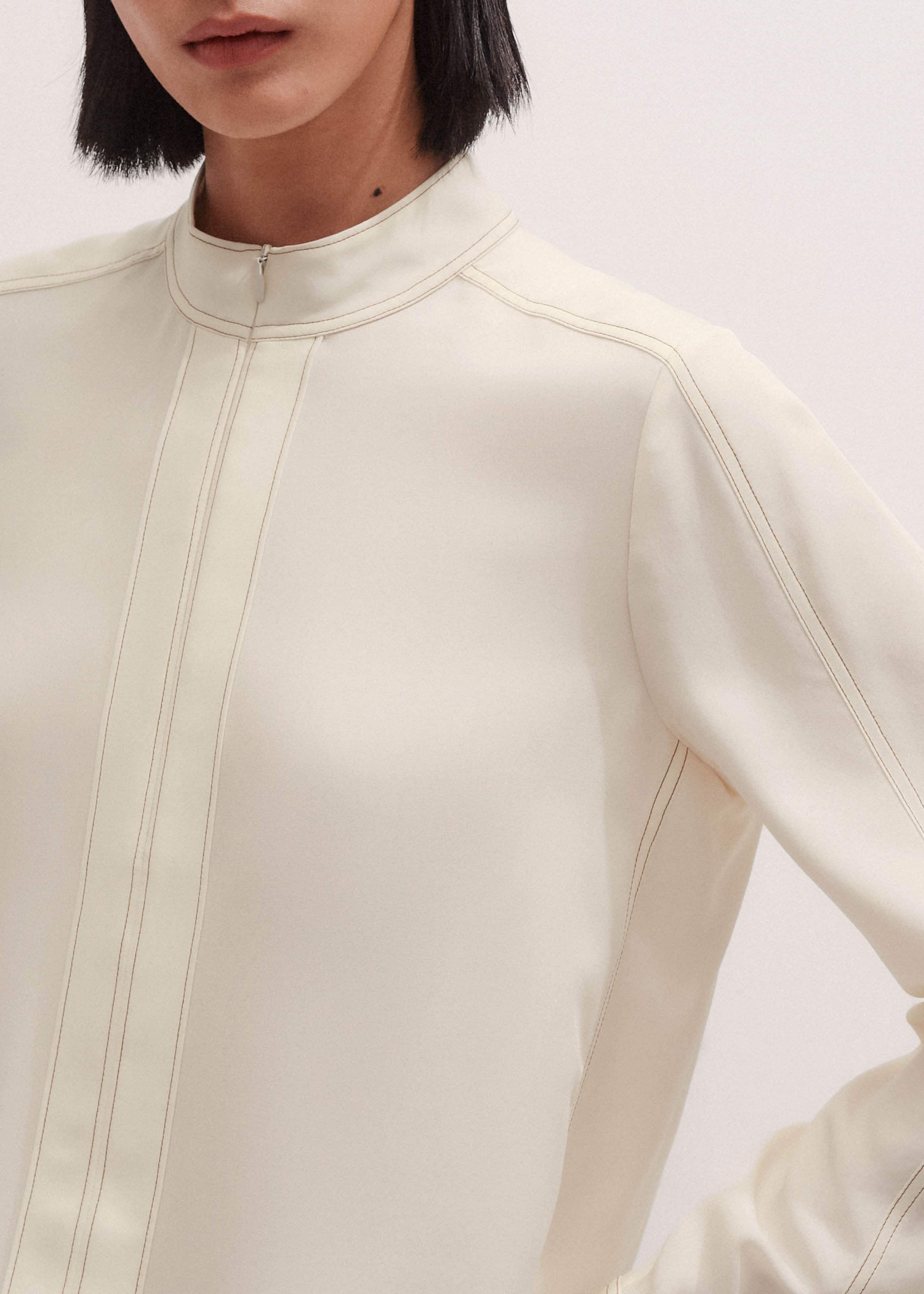 Cream High Neck Blouse + Tie meandem